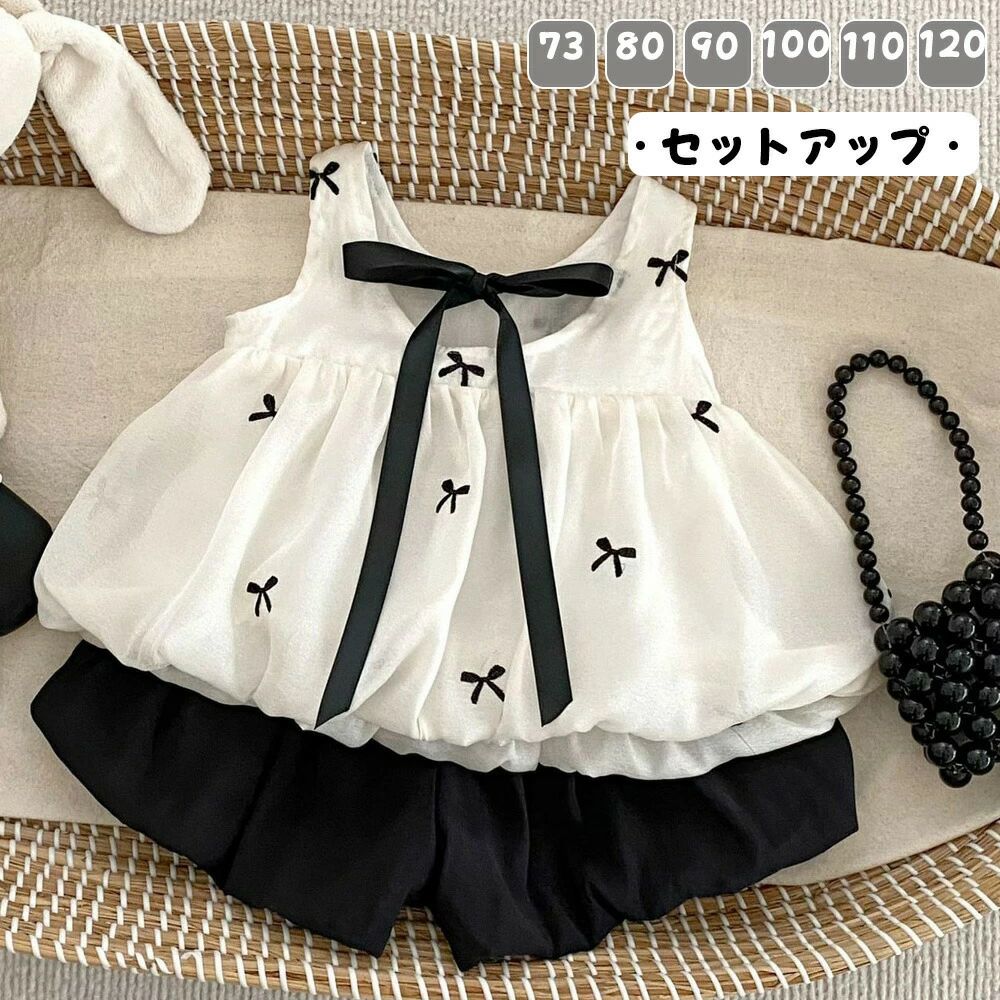 樂天商城 - ベビー服 セットアップ 単品 トップス ショートパンツ リボン 普段着 女の子 73cm 80cm 90cm 100cm 110cm 120cm 春 秋 おしゃれ 韓国 プレゼント お出かけ ギフト 出産祝い お誕生日 記念撮影