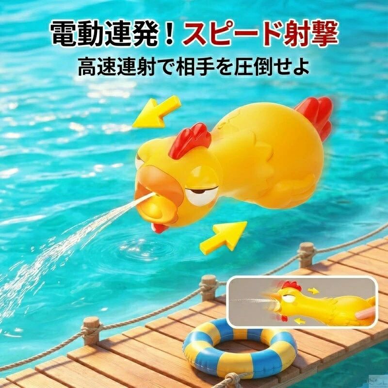 電動水鉄砲 ウォーターガン ニワトリ おもしろ チキン 水鉄砲 連射 電動 飛距離6m ...