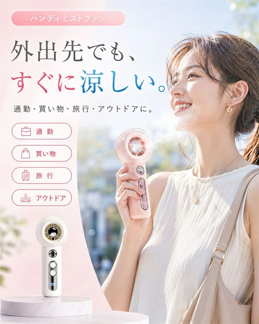 2026年新発売 ミスト 扇風機 ハンディファン ミスト機能 冷却ミスト ミスト扇風機 冷風 ハンディファン 充電式 小型扇風機 瞬間冷却 夏の水分補給 1秒冷感 冷ミスト 手持ち扇風機 4段階パワフル風量 室内・アウトドア 熱中症 暑さ対策 卓上/手持ち ミスト機能 携帯扇風機 小型扇風機 可愛い ハンディファン コンパクト ミニ 涼風 涼しい 快適 強力 静音 屋外 アウトドア 運動会 ベビーカー ライブ サッカー観戦 かわいい プレゼント おしゃれ 5
