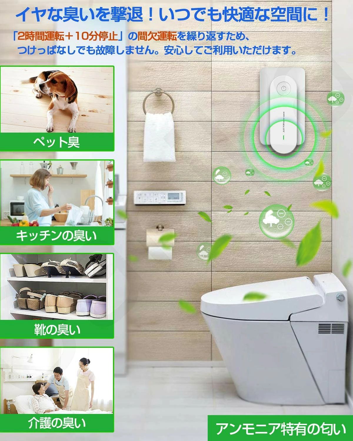 最新型 マイナスイオン 脱臭機 小型 コンセント式 操作簡単 空気清浄機 人体無害 ...