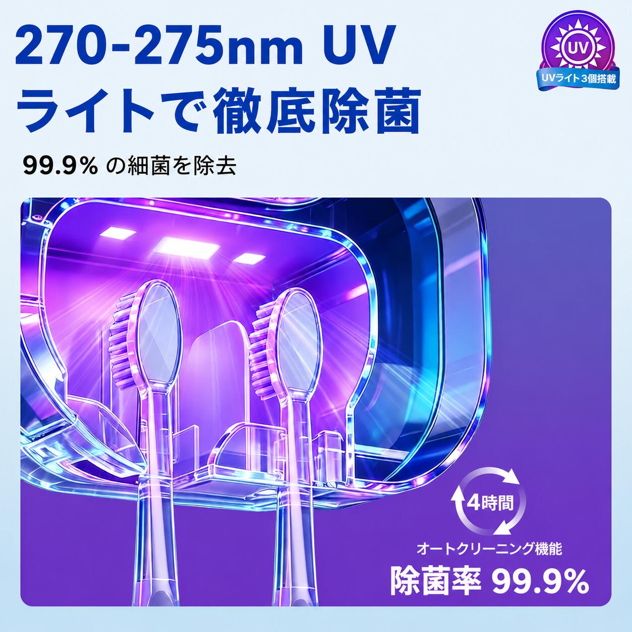 トライアングル777の＼新発売★30%クーポン有り／【自動除菌+乾燥】 歯ブラシ除菌器 99.9%除菌 2本収納 UV-C除菌 乾燥ヒーター 歯ブラシ収納 充電式 壁掛け歯ブラシホルダー センサー自動感知開閉 収納便利 電動歯ブラシ対応｜アングル2