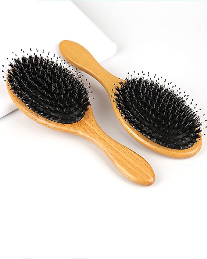ヘッドスパブラシ 豚毛 ヘアブラシ ヘアブラシ頭皮マッサージ木製櫛ブラシ 魔法の...