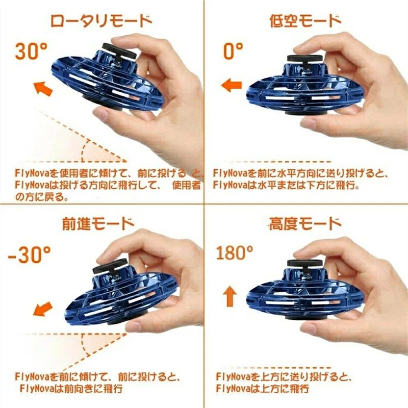 UFO飛行ジャイロ ハンドスピナー 回転で宙に浮く UFO形態 おもちゃ LED 360°回転 ...