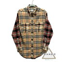 BURBERRY バーバリー 8033146 フランネルシャツ ノバチェック アーム切替 ボタンフライ ブラウン レッド 34