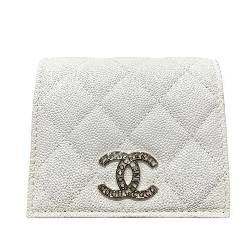 乐天商城 - CHANEL シャネル 折り財布 キャビアスキン ホワイト マトラッセ コンパクト ウォレット