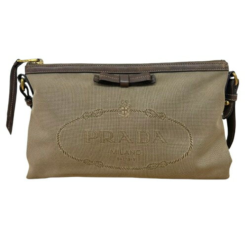 乐天商城 - PRADA プラダ ロゴジャガード キャンバス ショルダーバッグ 1BH050 ベージュ レディース