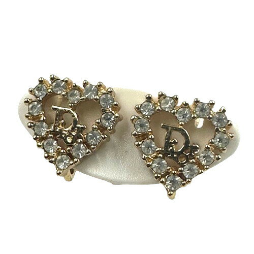 CHRISTIANDIOR ディオール ハートラインストーン イヤリング ゴールド