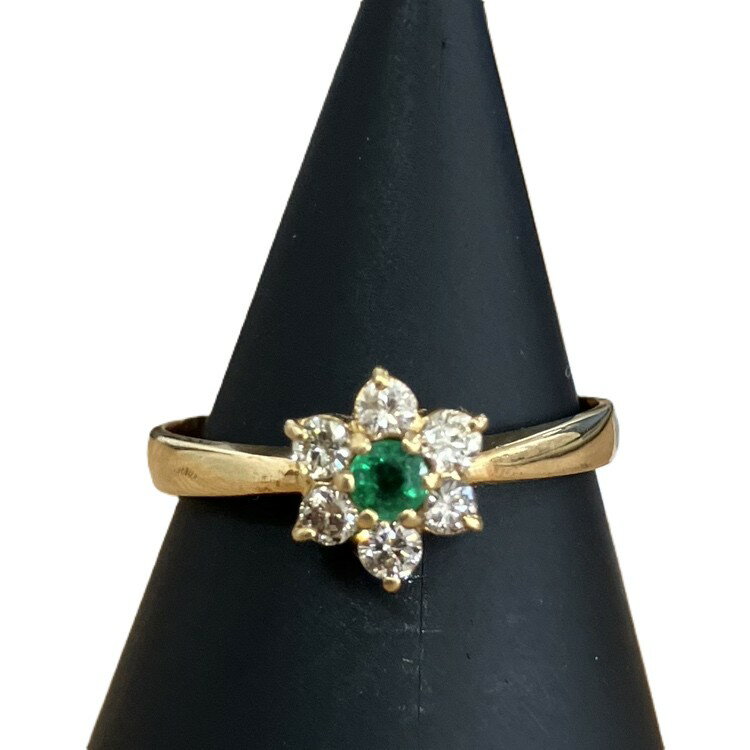 乐天商城 - K18 フラワーモチーフ 指輪 0.08ct 0.15ct 1.76g 7号 リング