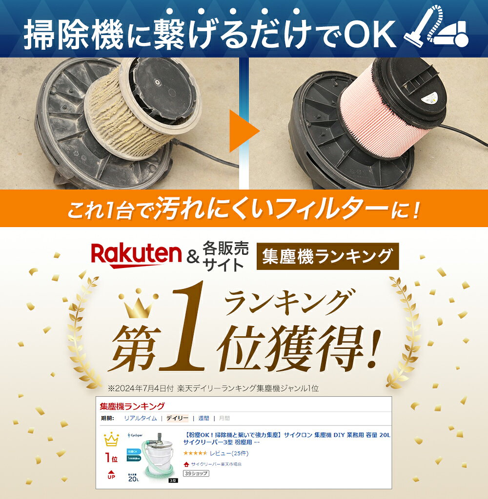 【粉塵OK！掃除機と繋いで強力集塵】サイクロン 集塵機 DIY 業務用 容量 20L 28L Cyclyper サイクリーパー3型 粉塵用 木くず 掃除機 小型 サイクロン集塵機 ホース付き おすすめ ホース 集塵 コンパクト 業務用掃除機 集じん機 室内 屋外 店舗用 乾湿両用 木工 送料無料 tribay22-10000002 サイクリーパー楽天市場店 サンプル画像3
