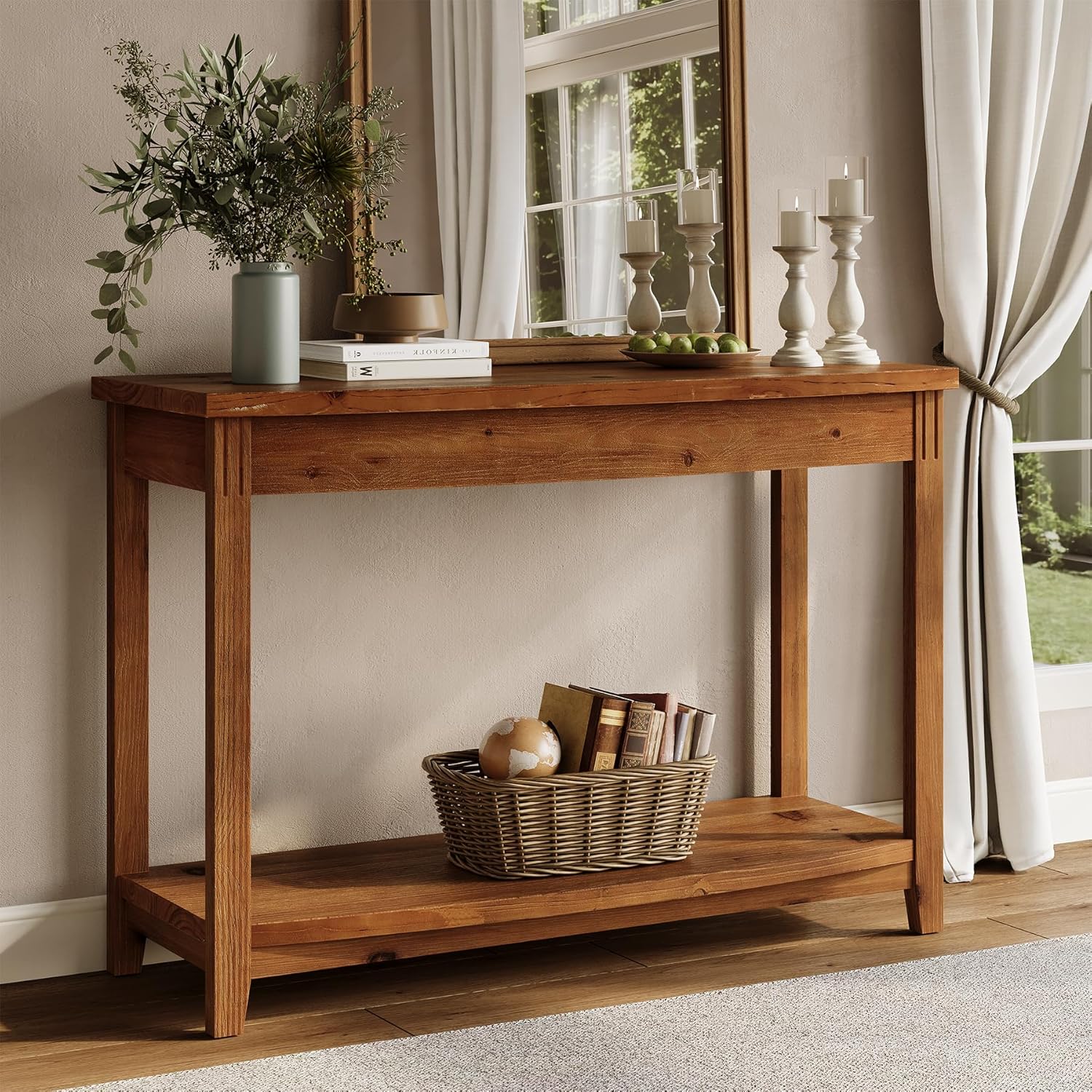 Tribesigns コンソールテーブル ソファー裏 玄関テーブル サイドテーブル 飾り棚 天然木製 約W105×D30×..