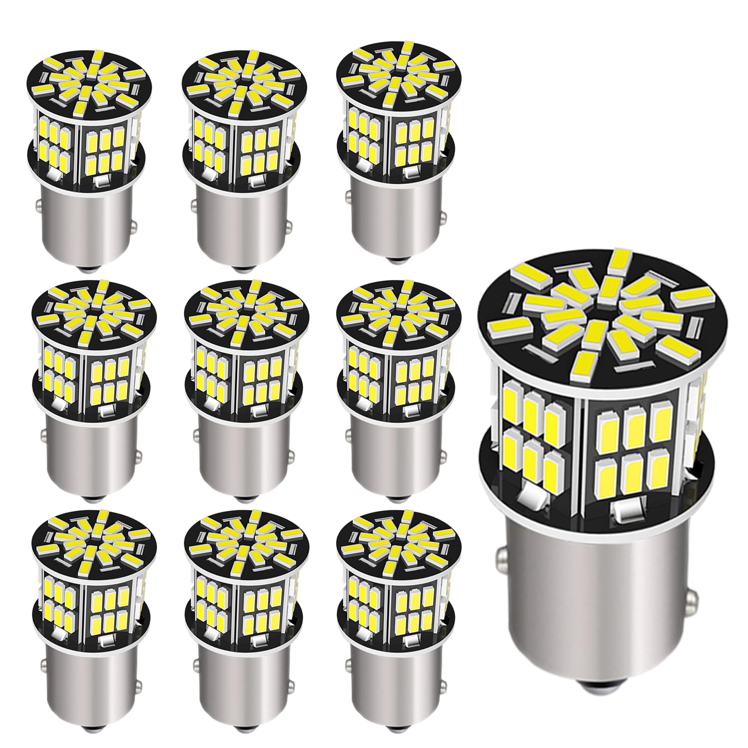 樂天商城 - S25 LED シングル バックランプ ホワイト 爆光 (1156 BA15S ピン角180°) 12V/24V 対応 バックライト ウインカーランプ 3014SMD 54連 後退灯 10個バルブ