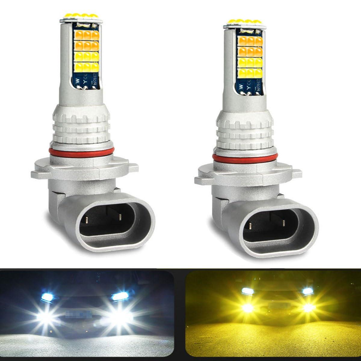 HooMoo LEDフォグランプ LED フォグ 2色切り替え カラーチェンジ 車検対応 DC12V 無極性 車用LEDバルブ 2個セット (HB3/HB4 LEDフォグランプ)