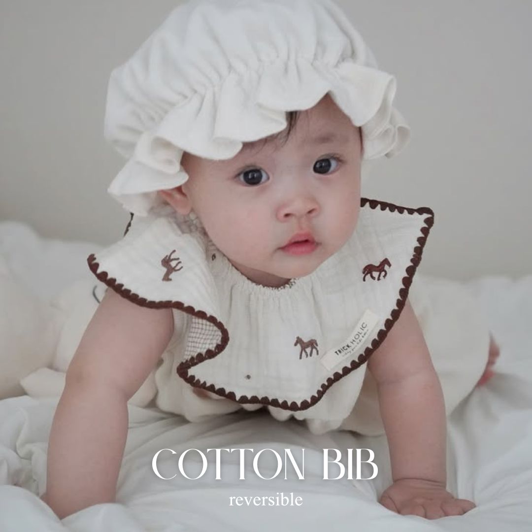 【予約販売 8/17, 20時～8/20】【2点までネコポス可】new cotton bib　馬柄刺繍　TRICK HOLICオリジナルデザイン　おしゃれなお馬さん柄コットンビブ　コットン　スタイ　ビブ　トリックホリック