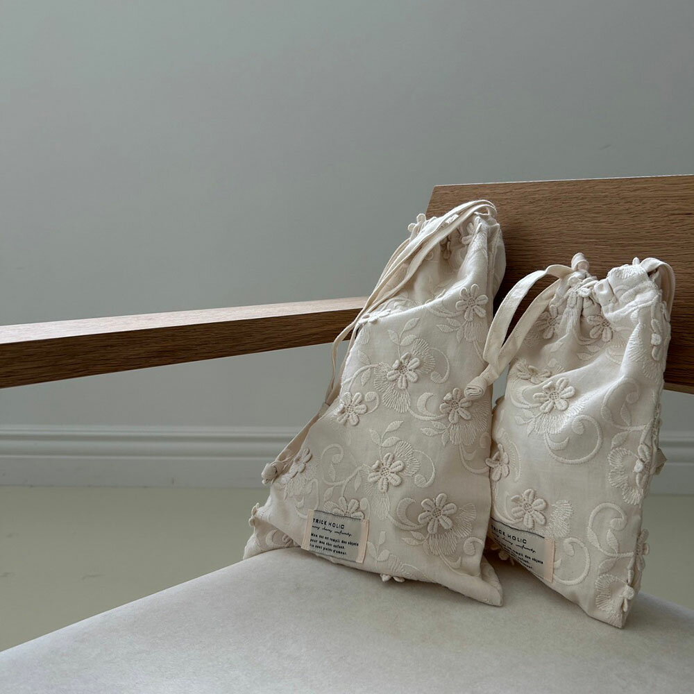 【11/22 PM2時頃再入荷】【1点までネコポス可】 cotton pouch garden flower (大+小) / vintage flower (大+小) 巾着 ポーチ　コットン　パウチ　 ガーデン ビンテージ　トリックホリック　本場韓国製オリジナル 3