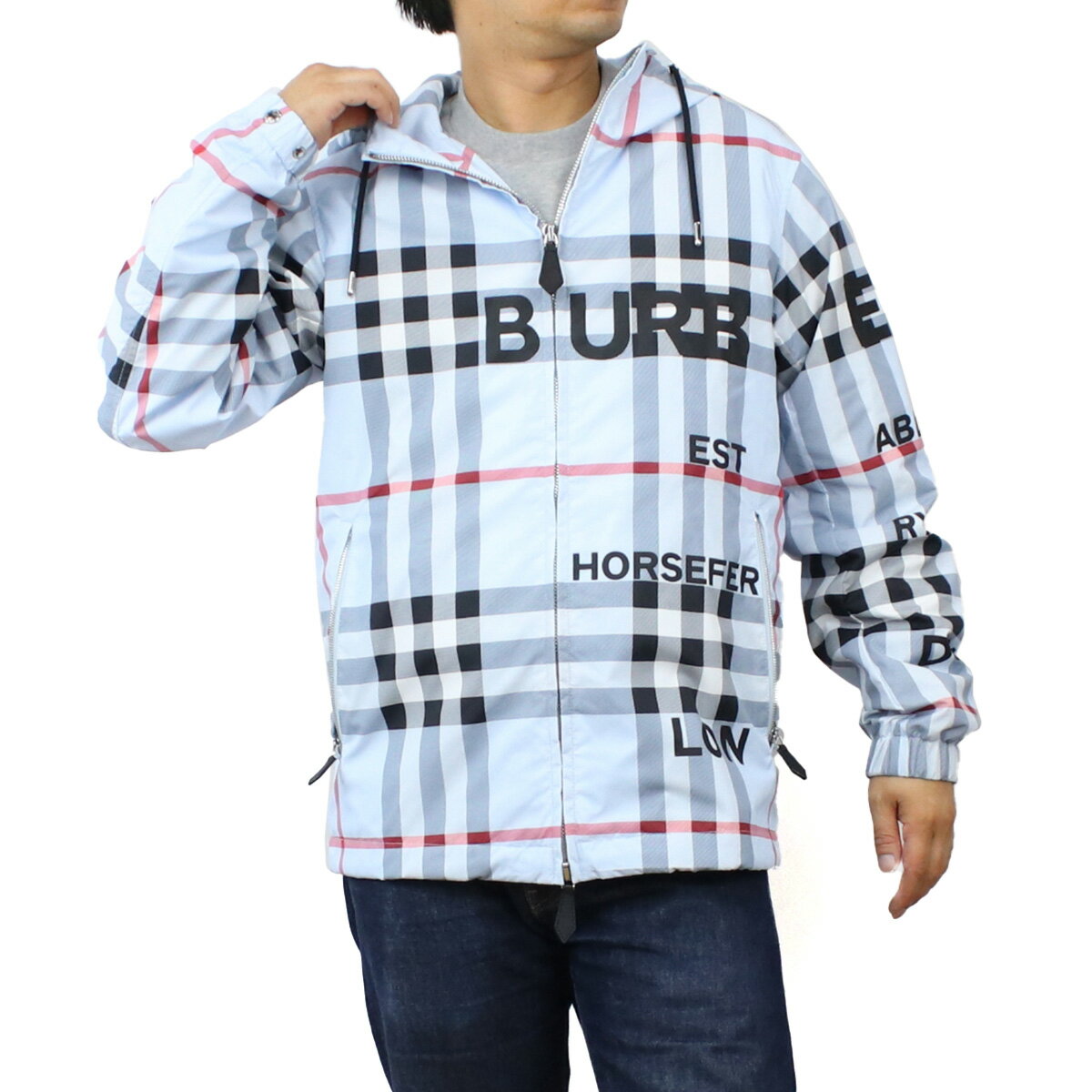 バーバリー BURBERRY メンズ パーカー ブランド フーディージャケット 8050283 A6022 PALE BLUE IP CHECK ブルー系 マルチカラー win-02m 父の日