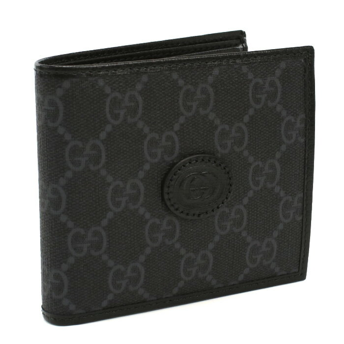 グッチ GUCCI GG RETRO 二つ折り財布 小銭入付き インターロッキングG 673000 92TCN 1000 ブラック グレー系 wallet-01