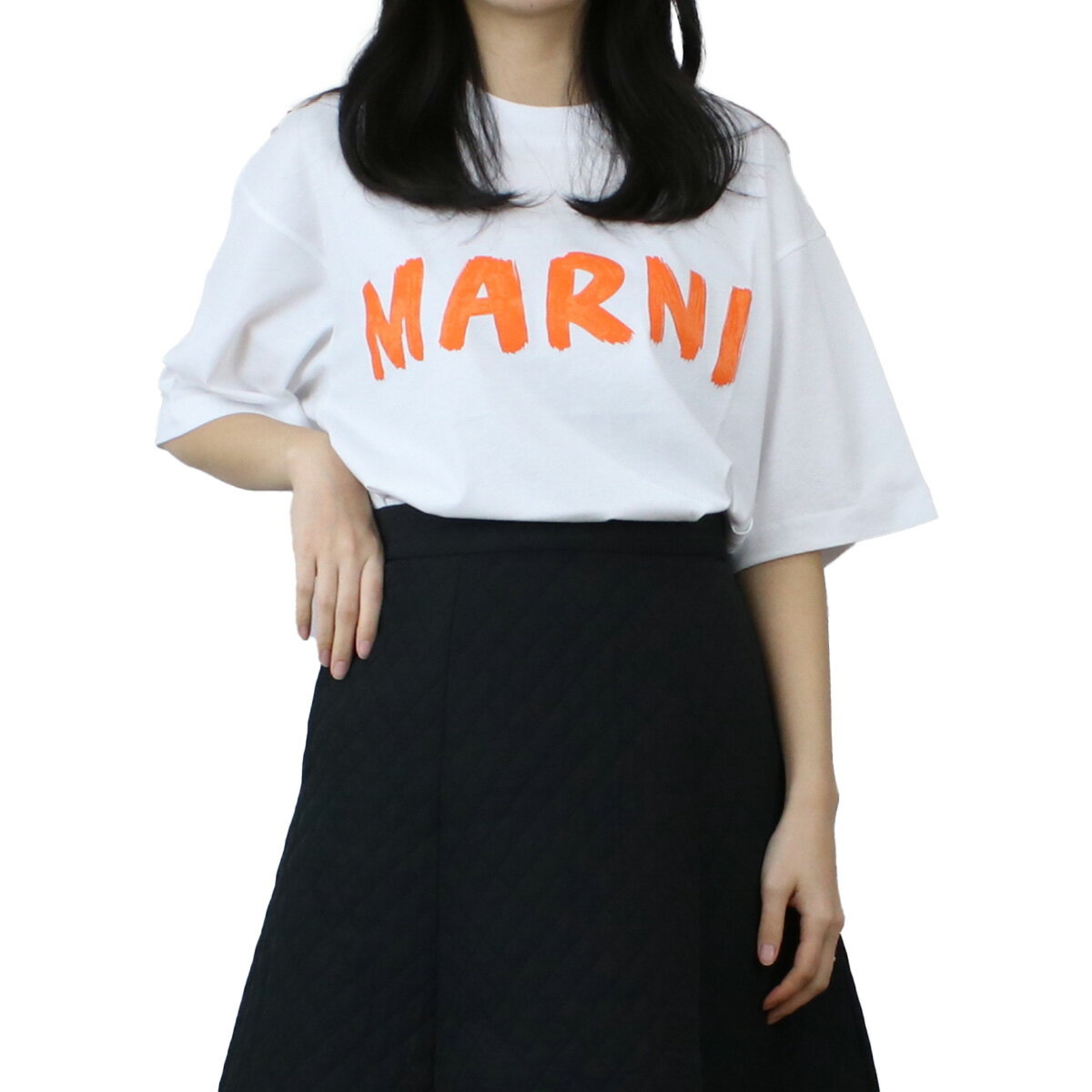 マルニ MARNI レディース ロゴTシャツ ブランド マルニレタリングプリント オーバーサイズ THJET49EPH USCS11 L2W01 ホワイト系 apparel-01 ts-01 母の日