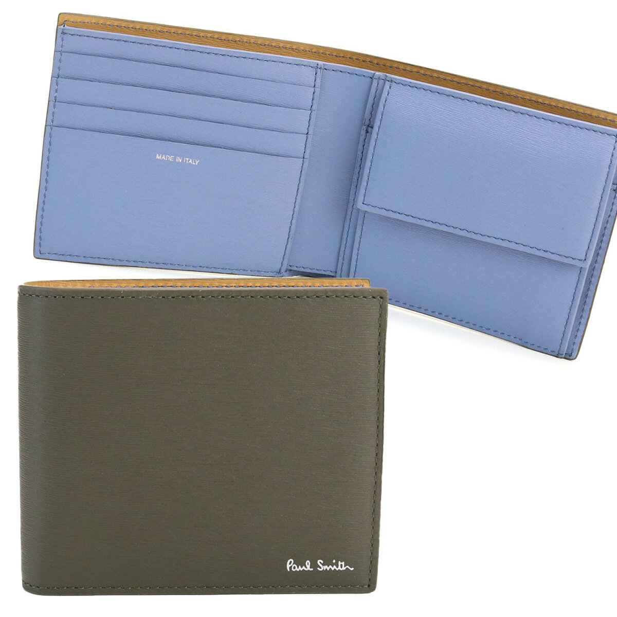 ポールスミス Paul Smith 二折財布小銭入付き　ブランド M1A4833　LSTRGS　63 グレー系　gsm-2　wallet-01 new-05