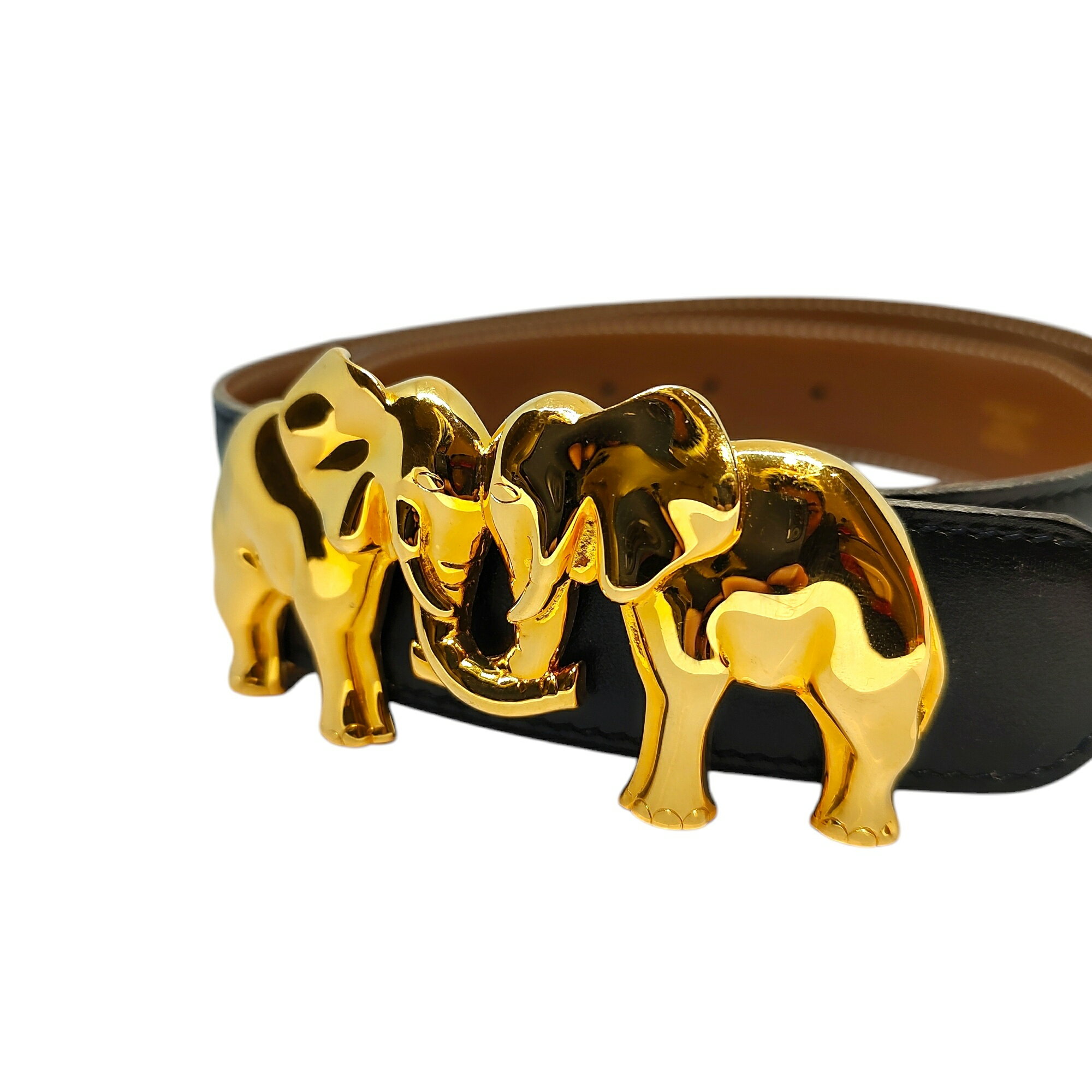 【中古】Hermes エルメス エレファント リバーシブル ベルト B刻印 70 ゴールド/ブラック
