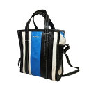 【中古】BALENCIAGA バレンシアガ バザール ショッパー ストライプ トート ショルダー バッグ F ブルー×ホワイト×ブラック