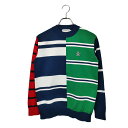 【中古】MUNSING WEAR マンシングウェア 24AW ボーダー モックネック ストレッチ セーター L ネイビー×マルチ