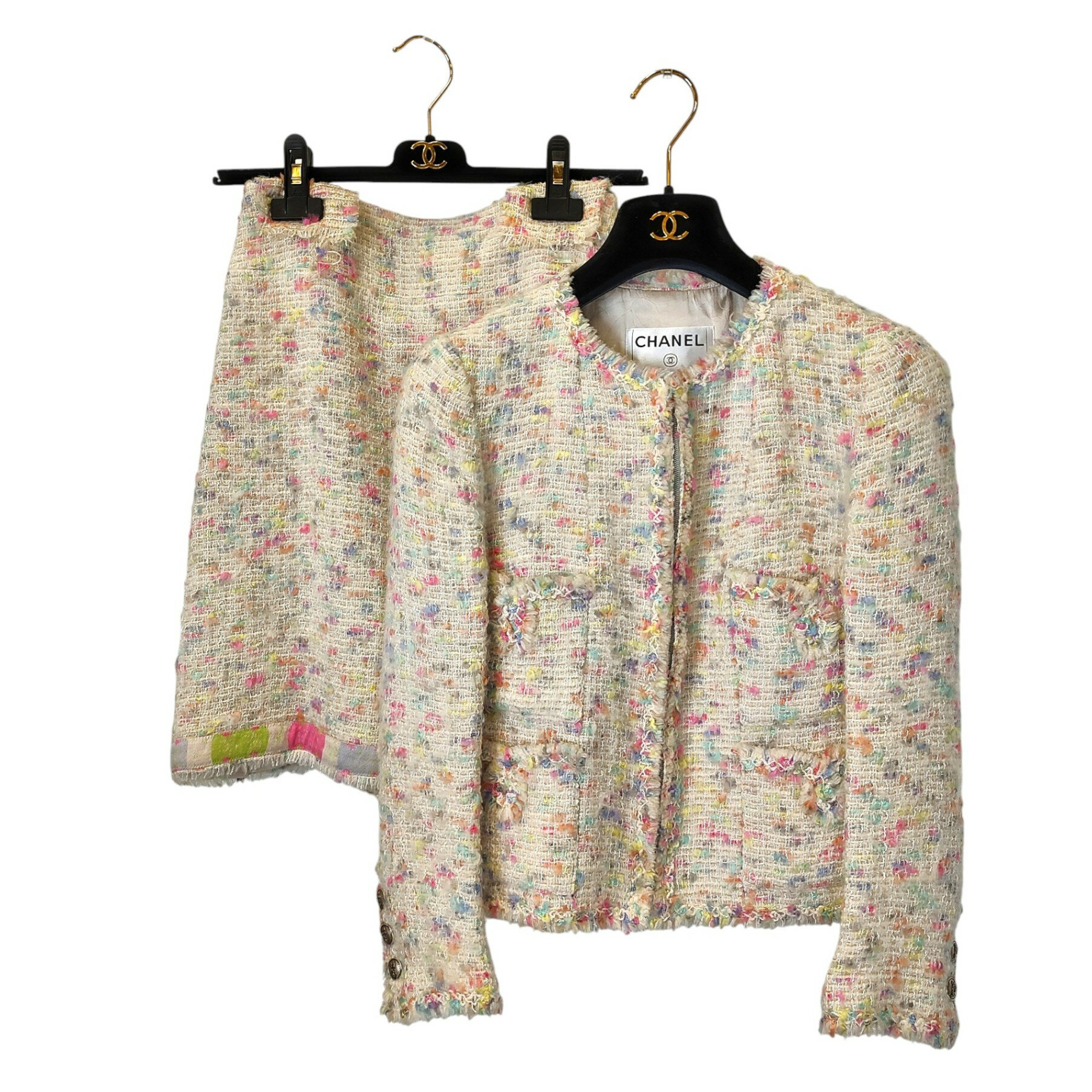【中古】CHANEL シャネル スーツ セットアップ ミックスツイード フリンジ ウール ジップアップ ジャケット スカート P24792V15035 36 マルチ レディースのサムネイル