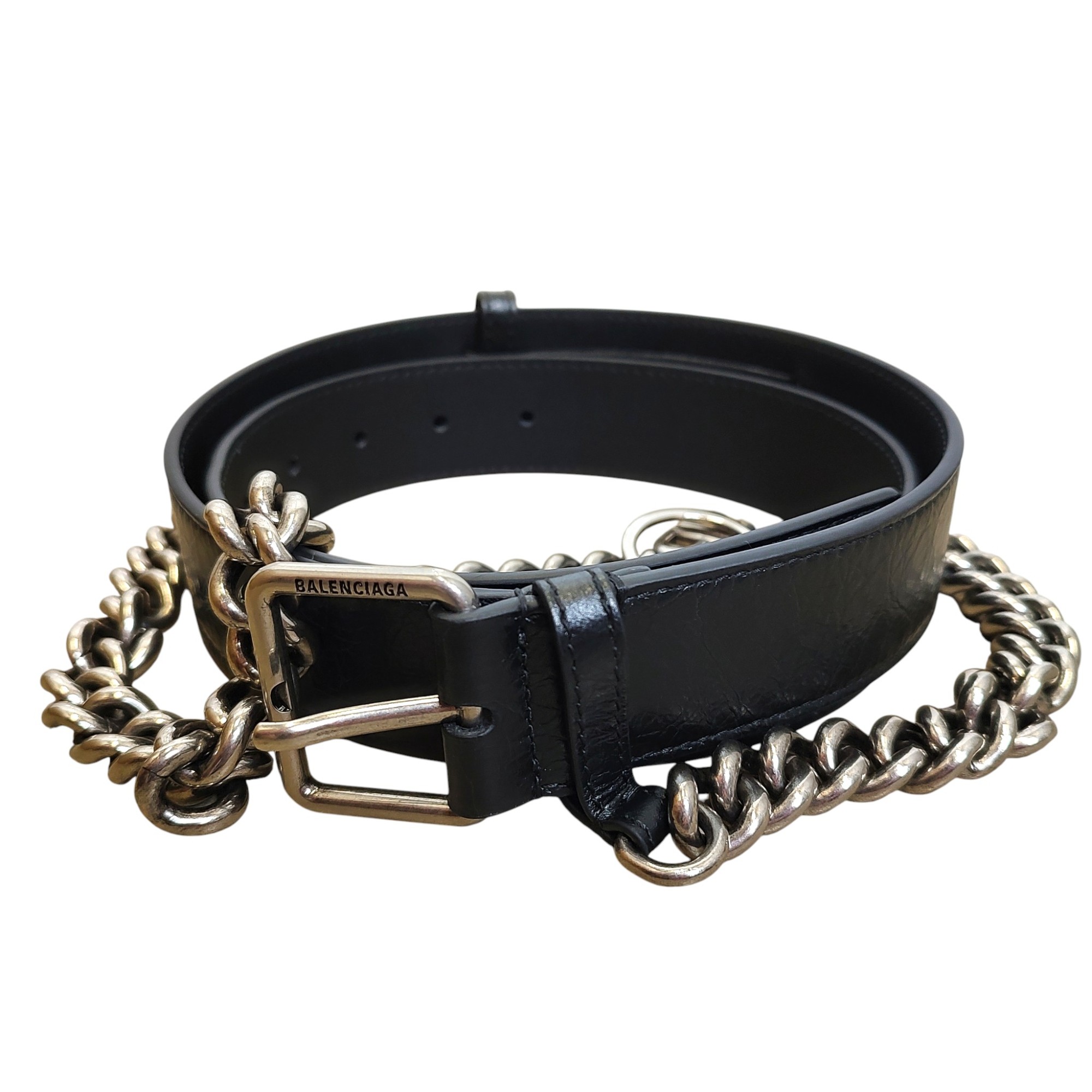 BALENCIAGA ブラックレザーベルト ゴールドバックル WM ファッション BALENCIAGA ブラック ベルト ゴールドバックル