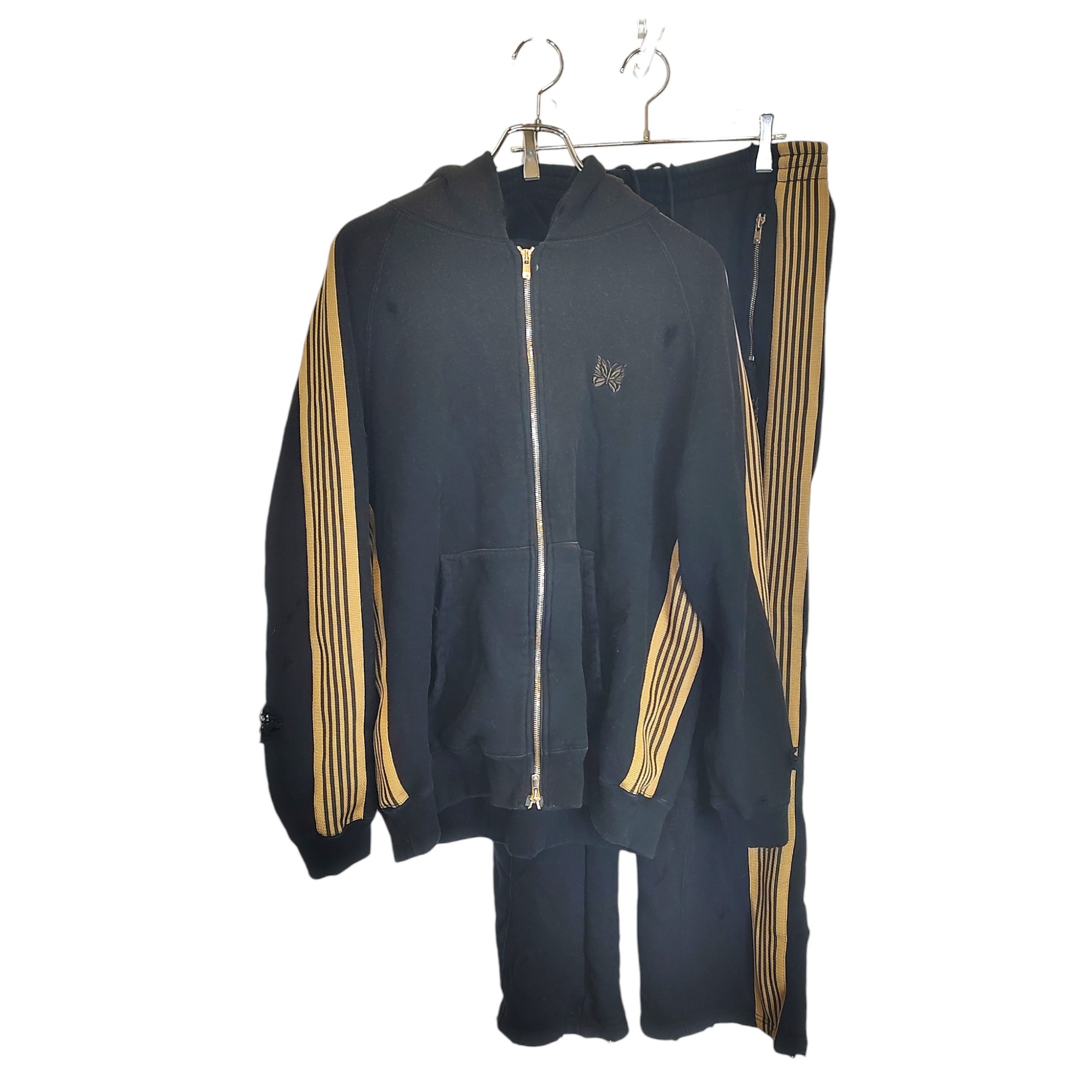 【中古】Needles ニードルス ×nubian ヴィンテージ加工 パーカー トラックパンツ セットアップ PU1636 PU1637 上XL 下L ブラック メンズ