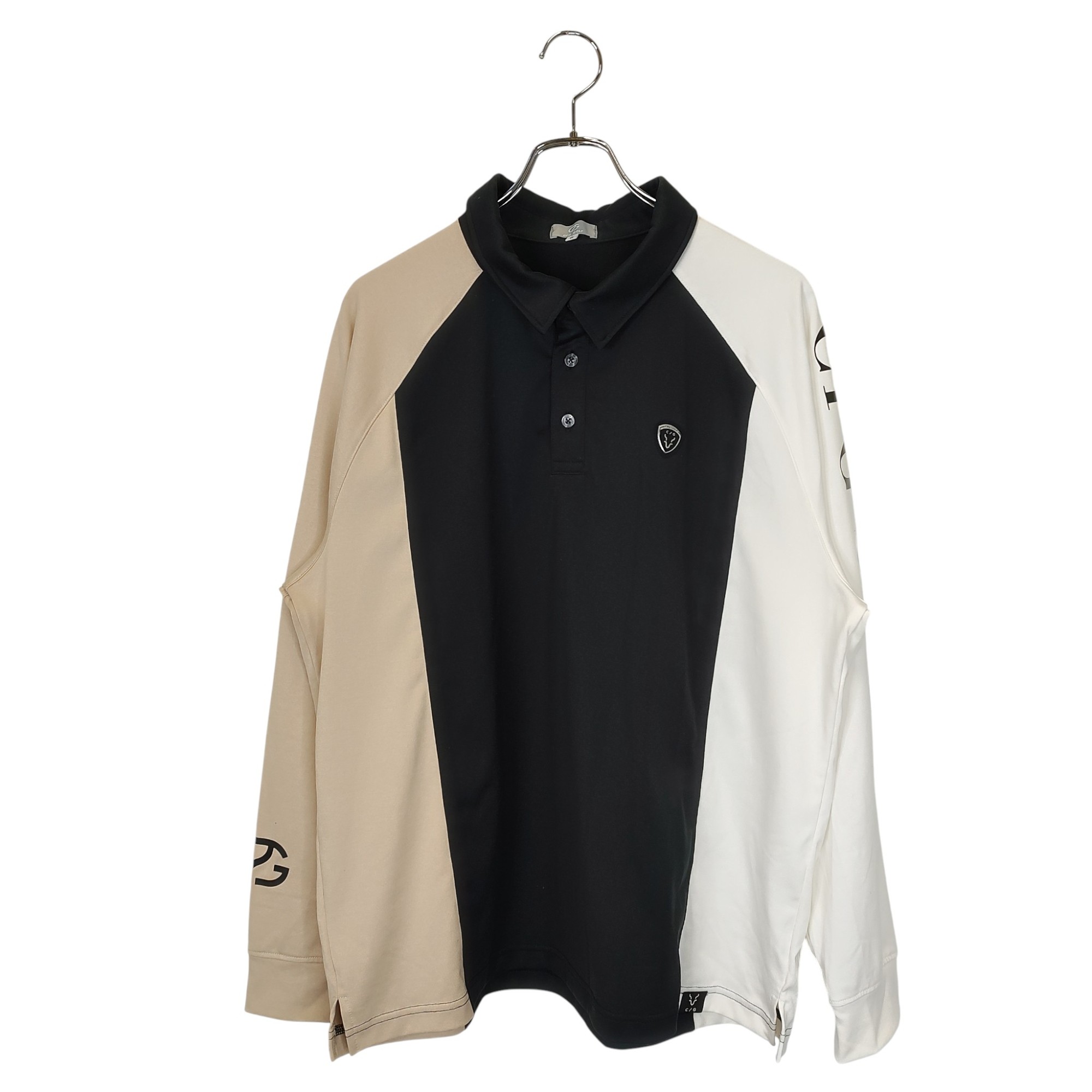 【中古】CPG GOLF シーピージーゴルフ 24SS カラーブロック 長袖 ポロシャツ 2109-24209 5 ブラック×ベージュ×ホワイト メンズ