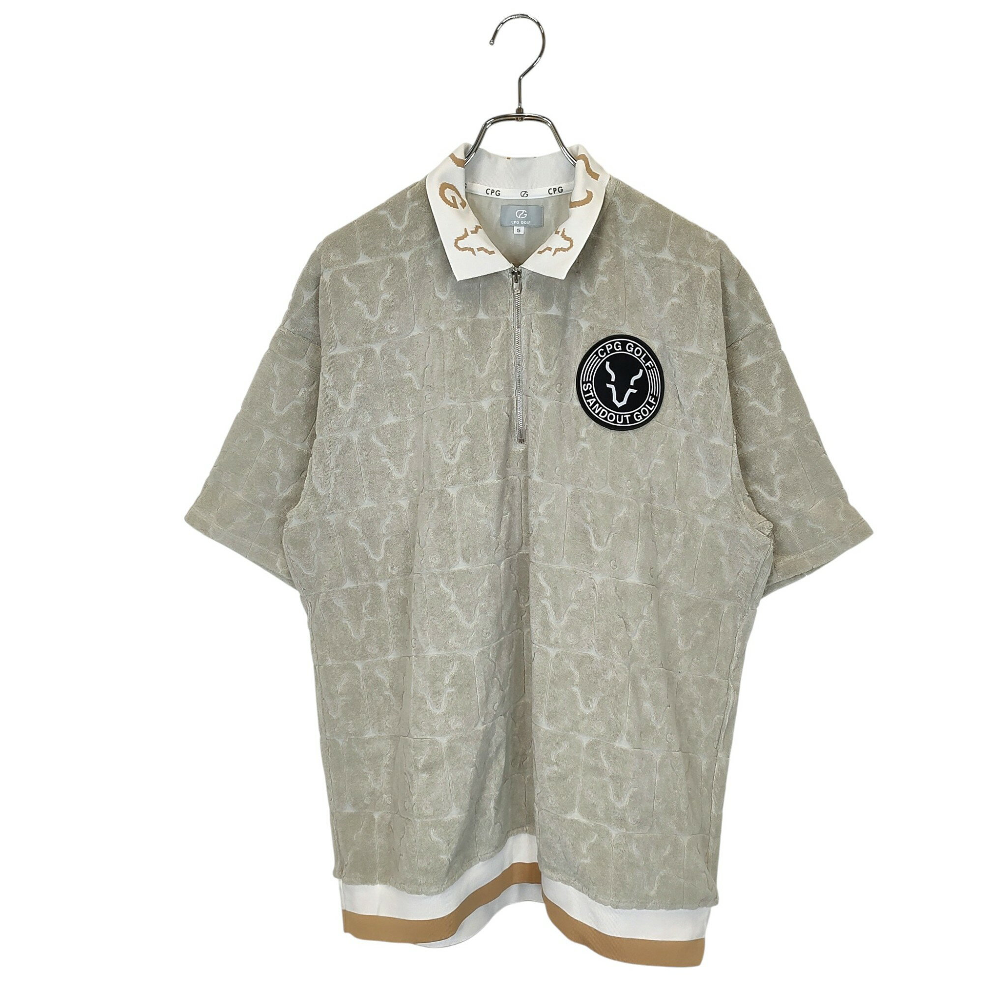 【中古】CPG GOLF シーピージーゴルフ 24SS ロゴJQ柄パイル ZIP UP 半袖 ポロシャツ 2109-24105 5 グレー メンズ