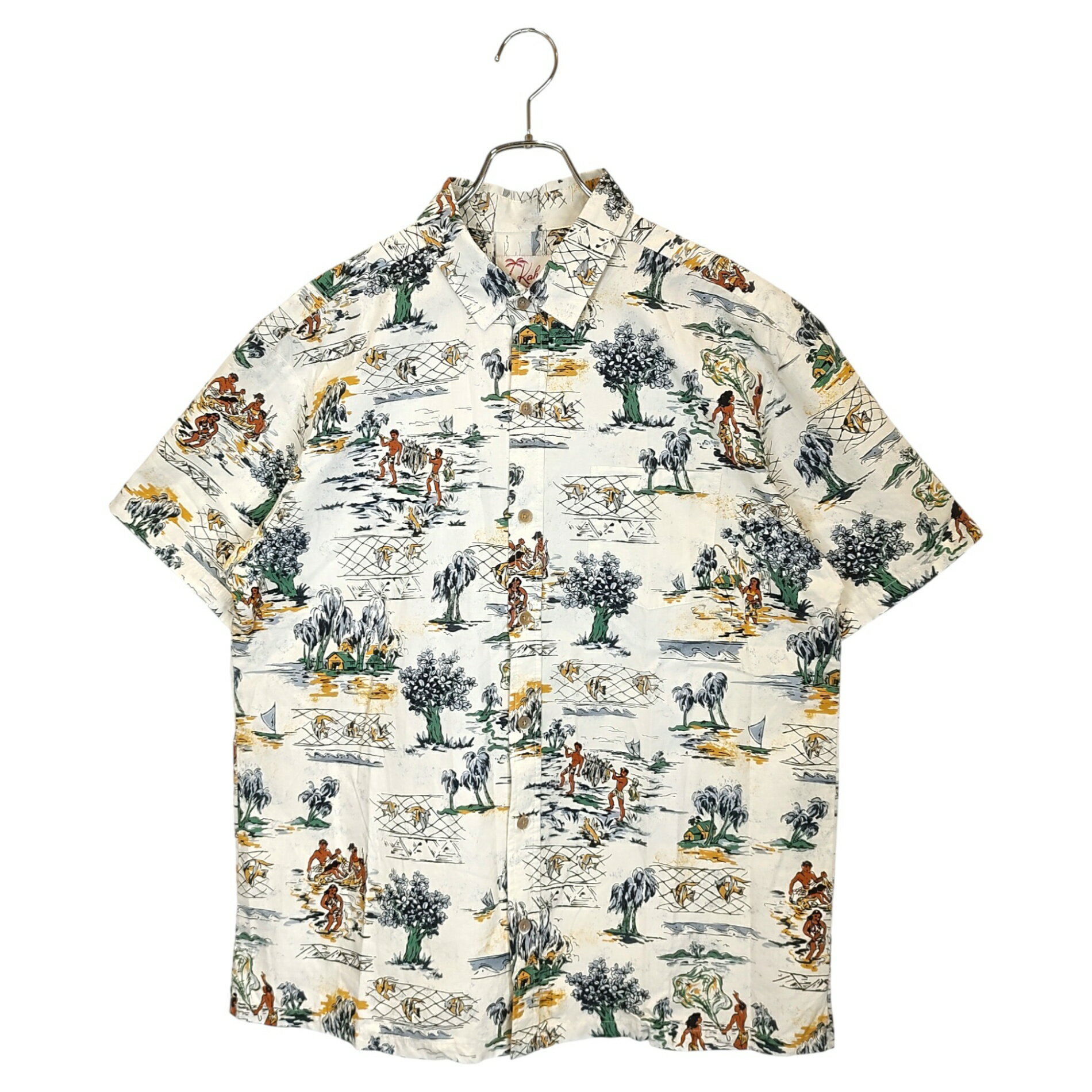 【中古】KAHALA カハラ 半袖 アロハ シャツ L ホワイト系 メンズ