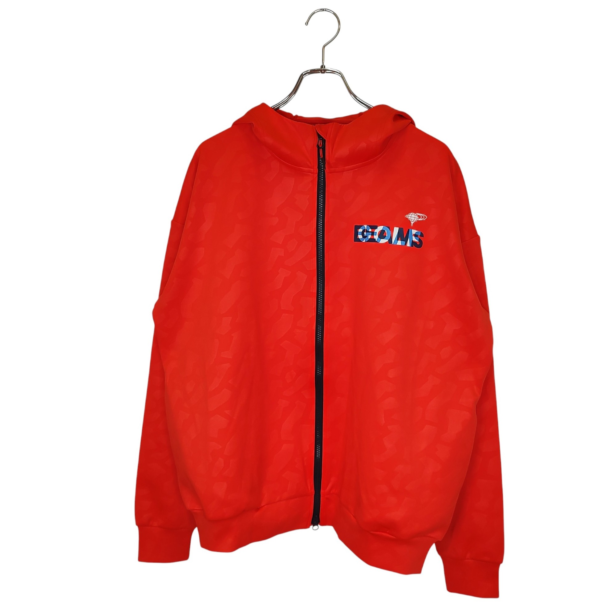 【中古】BEAMS GOLF ビームス ゴルフ 21FW ORANGE LABEL メンフィス柄 エンボス フルジップ パーカ 82-13-0166-444 L レッド メンズ