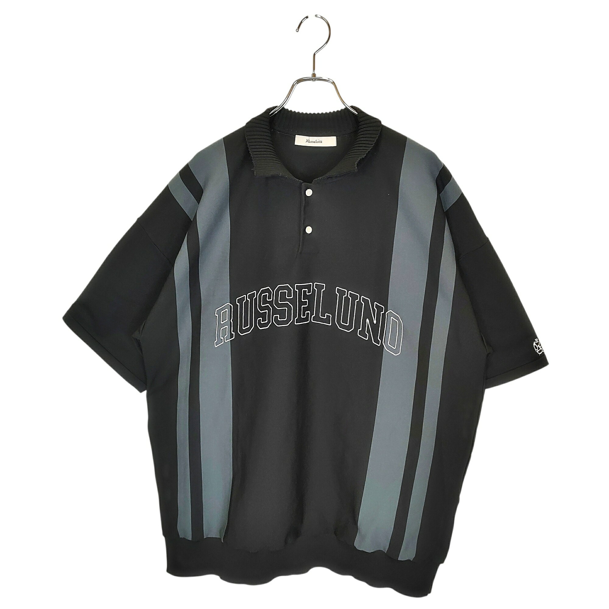 【中古】RUSSELUNO ラッセルノ ゴルフ 25SS S/S KNIT POLO SHIRT ニット 半袖 ポロシャツ RS-2510502 7 ブラック×グリーン メンズ