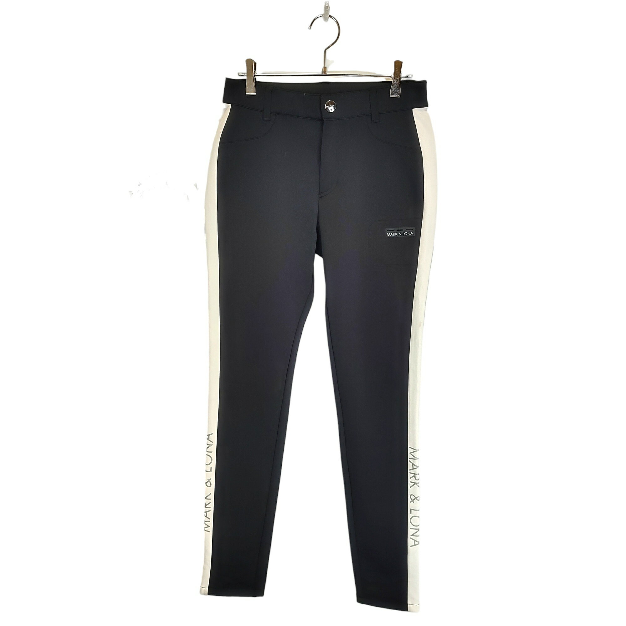 【中古】MARK&LONA マークアンドロナ ゴルフ 22SS サイドライン ストレッチ パンツ MLW-2A-AT03 38 ブラック/ホワイト レディース