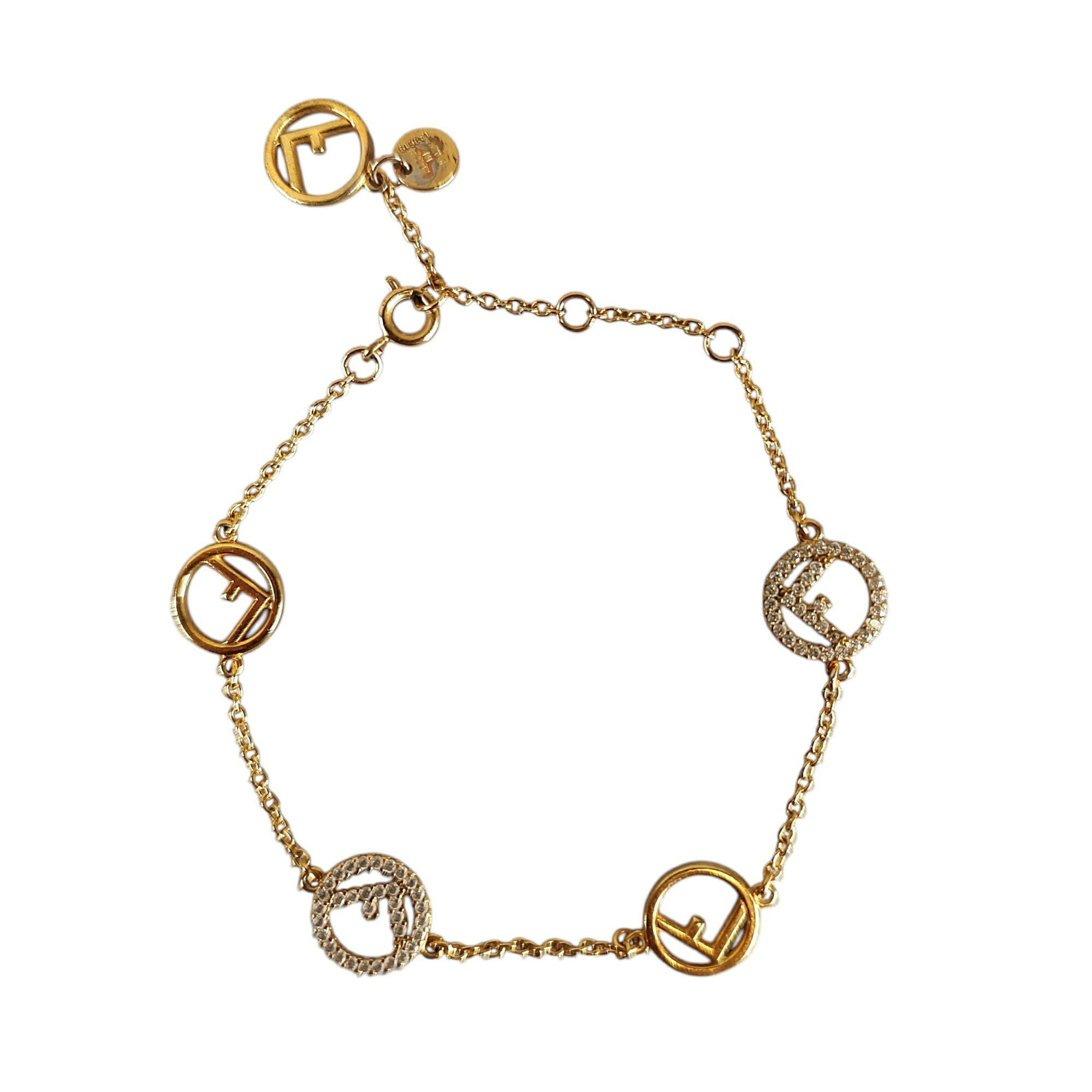 【中古】FENDI フェンディ エフ イズ フェンディ FF ブレスレット 1A0619 F ゴールド/ラインストーン メンズ