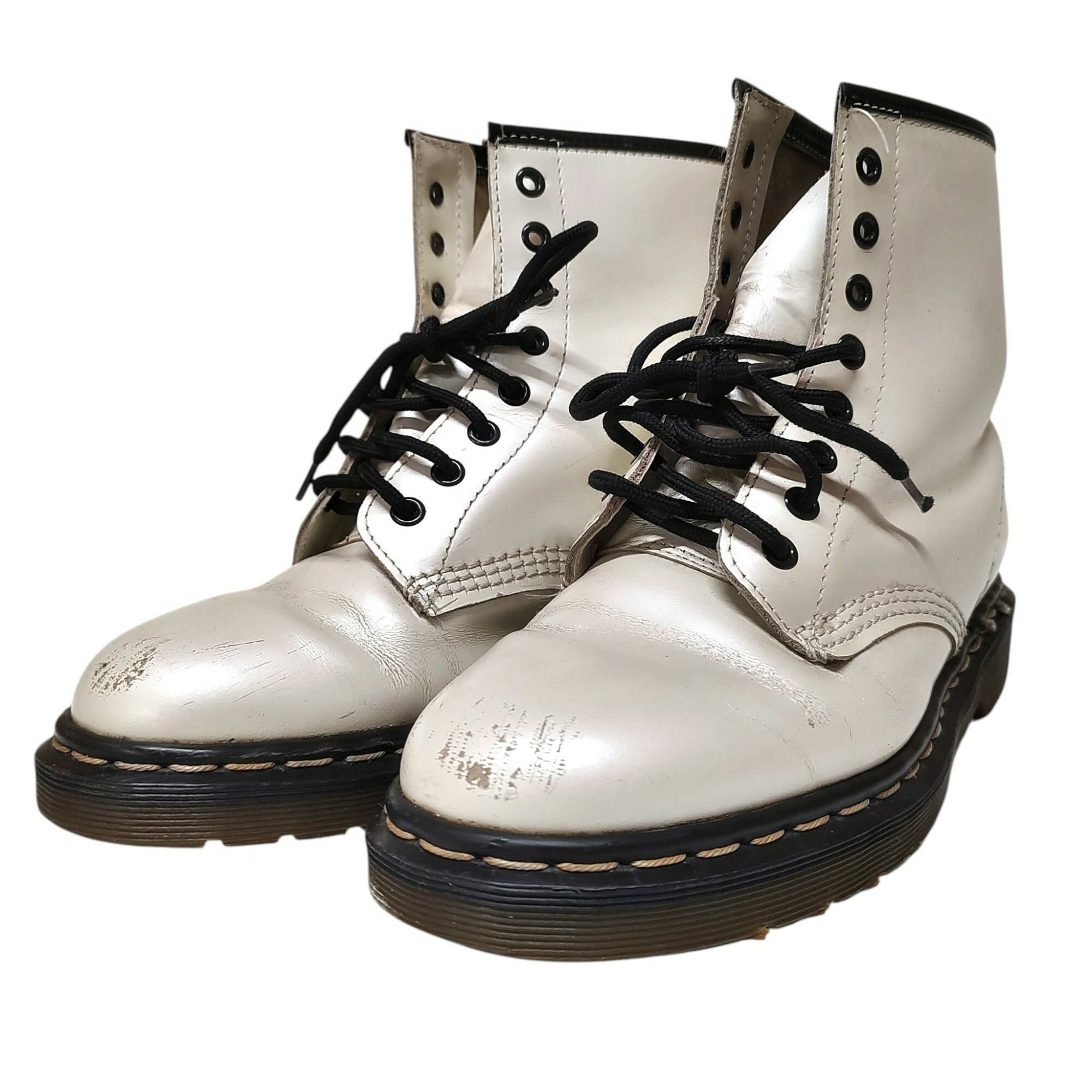 【中古】Dr.Martens ドクターマーチン 8ホール ブーツ 25cm相当 ライトベージュ レディース