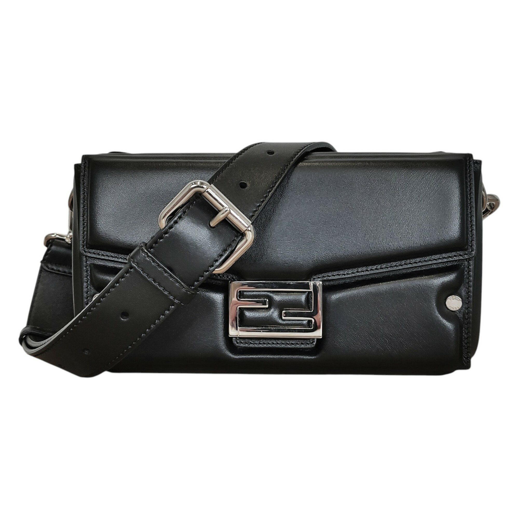 C, D, T, R, W - 【中古】FENDI フェンディ 2WAY ソフトトランク バゲット レザー ショルダーバッグ 7VA565 F ブラック/シルバー メンズ