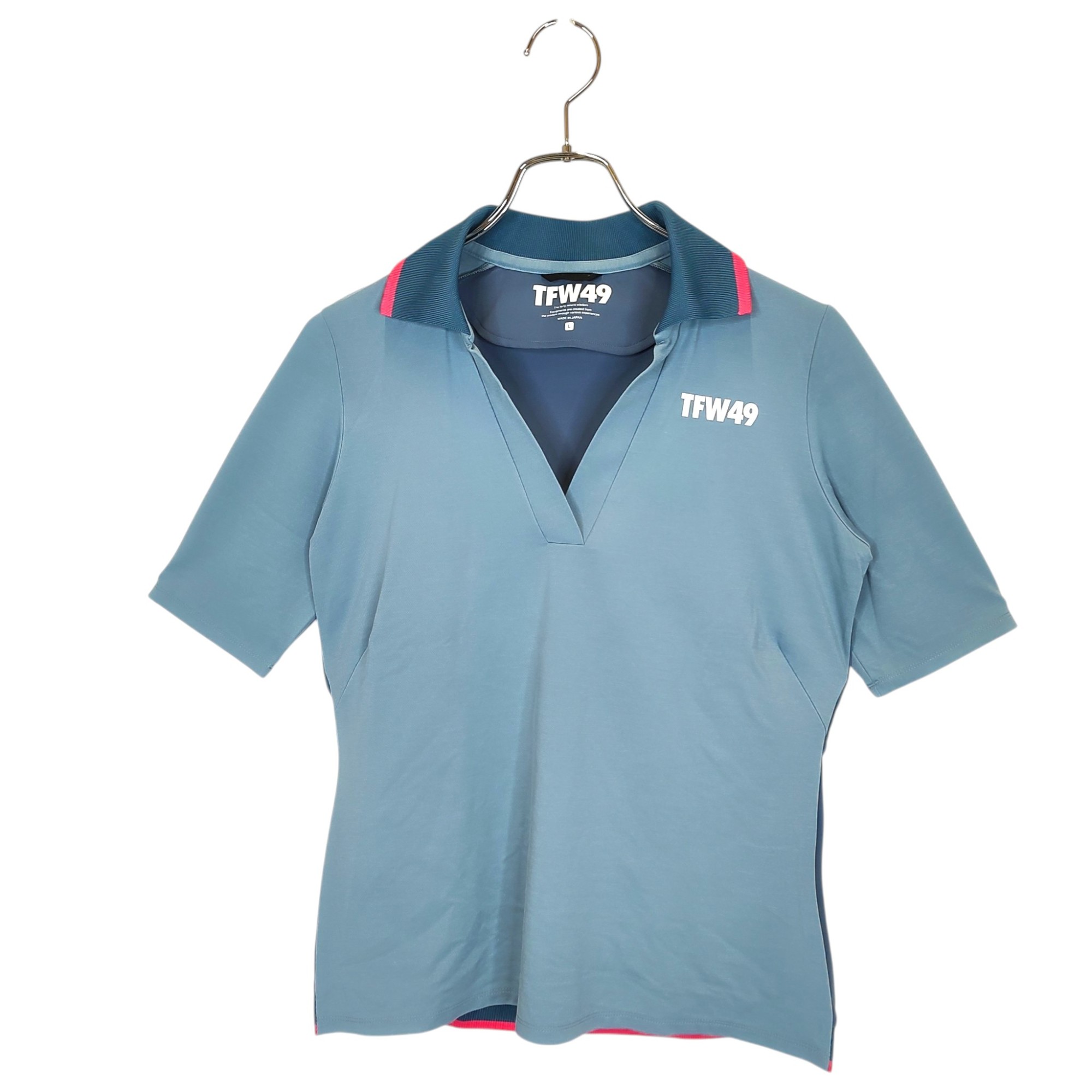 樂天商城 - 【中古】TFW49 ティーエフダブリュー ゴルフ 24AW SKIPPER POLO 半袖 スキッパー ポロシャツ TL10242005 L ライトブルー/ピンク レディース