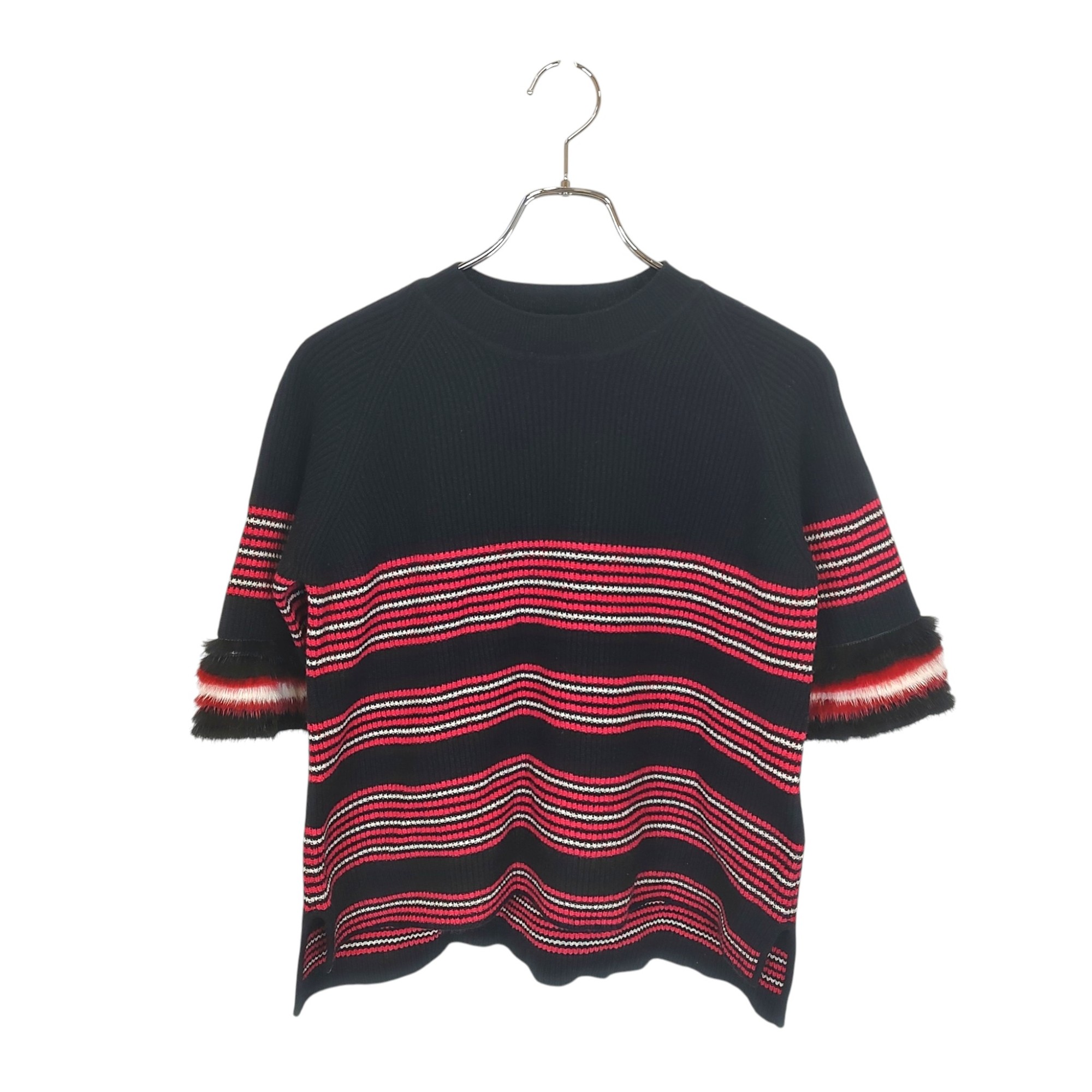 樂天商城 - 【中古】FENDI フェンディ カシミヤ混 ウール ショートスリーブ ボーダー ニット FZY680 A3PR 40 レッド×ブラック レディース