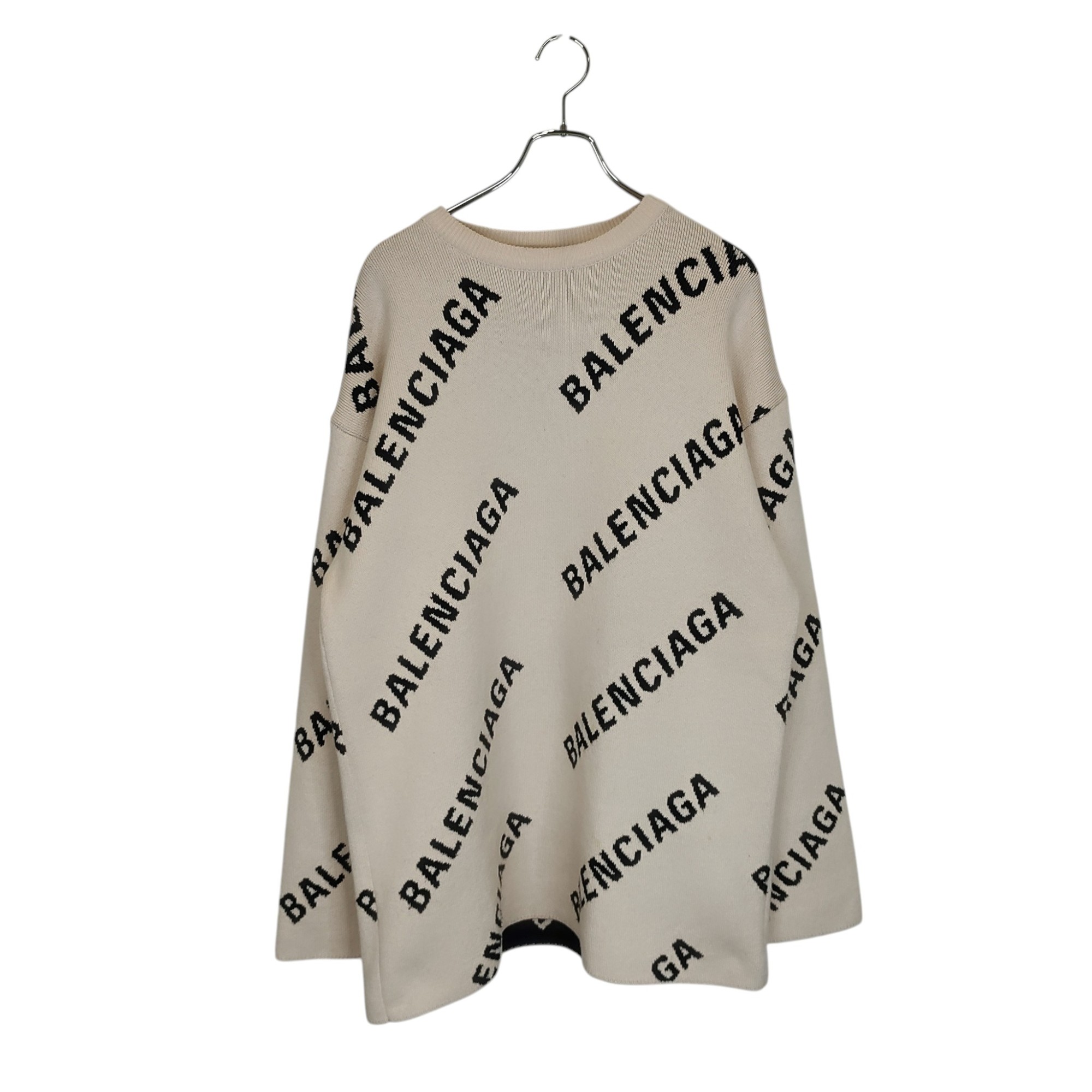 乐天商城 - 【中古】BALENCIAGA バレンシアガ ALLOVER LOGO CREW NECK KNIT オールオーバー クルーネックニットセータ 657401 T3200 S ホワイト メンズ