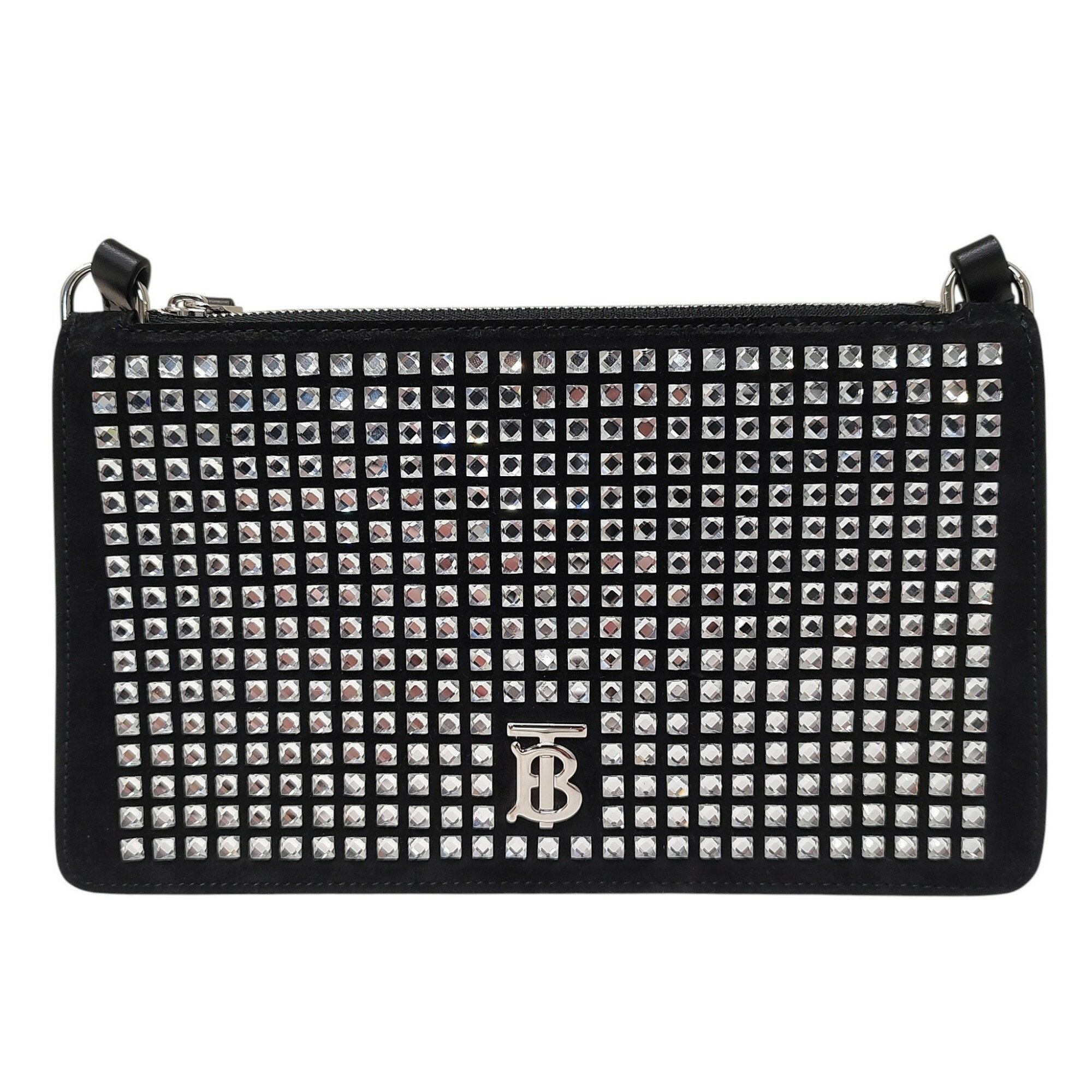 【中古】BURBERRY バーバリー Rhinestone Shoulder Bag ラインストーン ショルダーバッグ F ブラック レディース