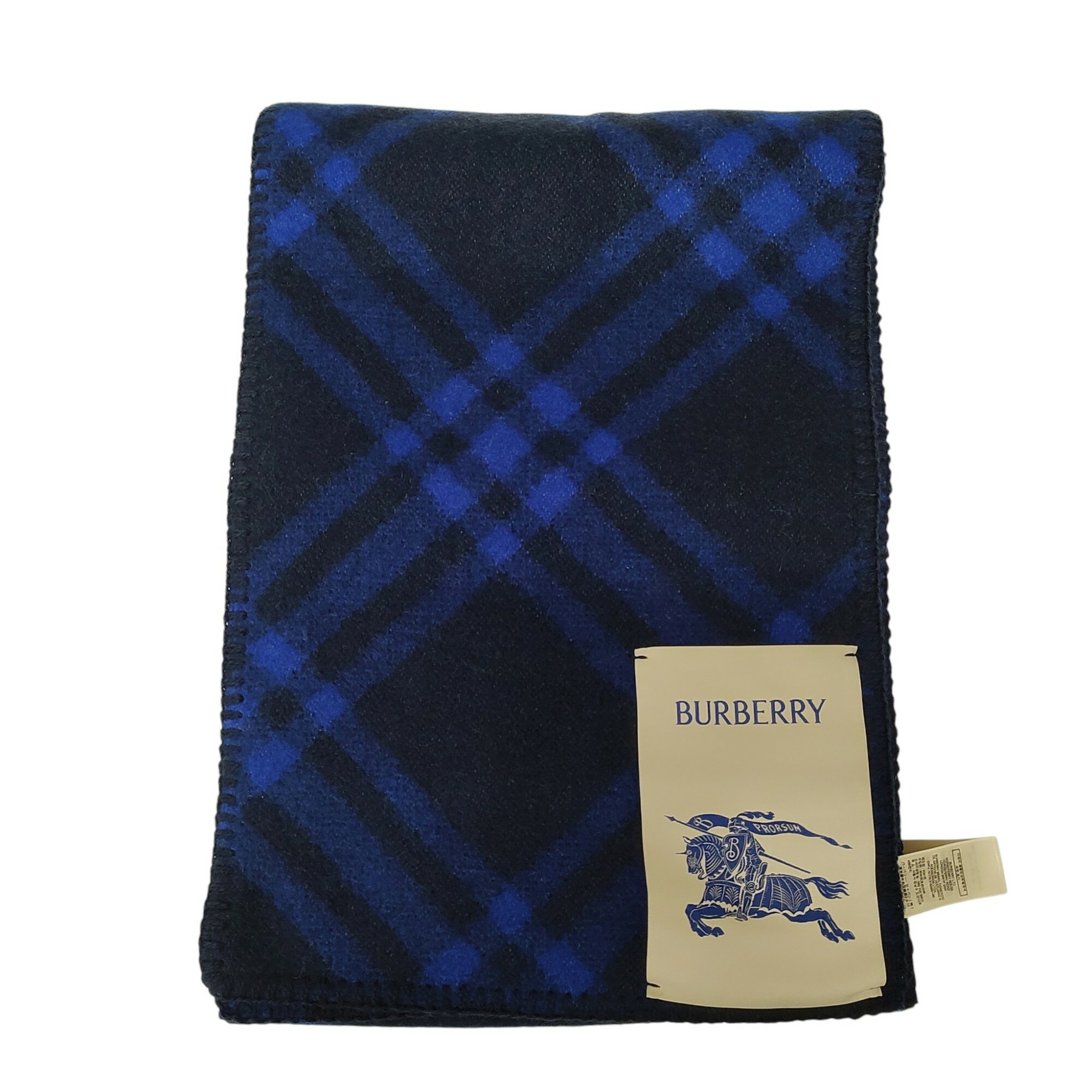 【中古】BURBERRY バーバリー Check Wool Scarf チェック柄 ウール スカーフ マフラー F ブルー系