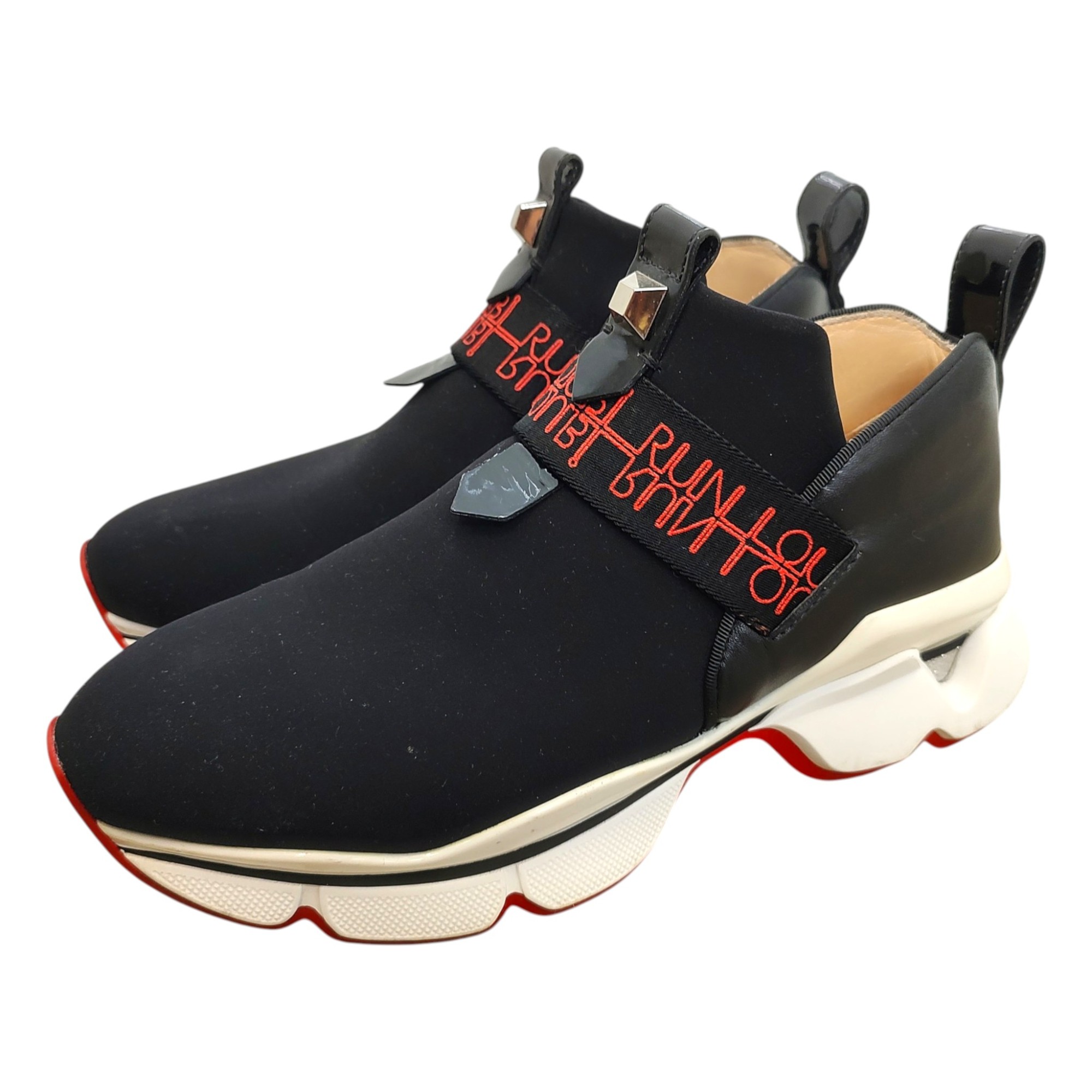 【中古】Christian Louboutin クリスチャンルブタン Lipsyrun ネオプレン スタッズ スリッポン スニーカー EU37 ブラック レディース
