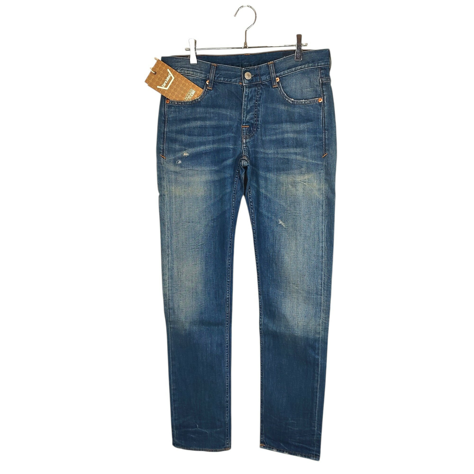 [중고] CARE LABEL 케어 라벨 TIGHT 202 데미지 가공 스트레이트 데님 팬츠 청바지 W32 블루 맨즈