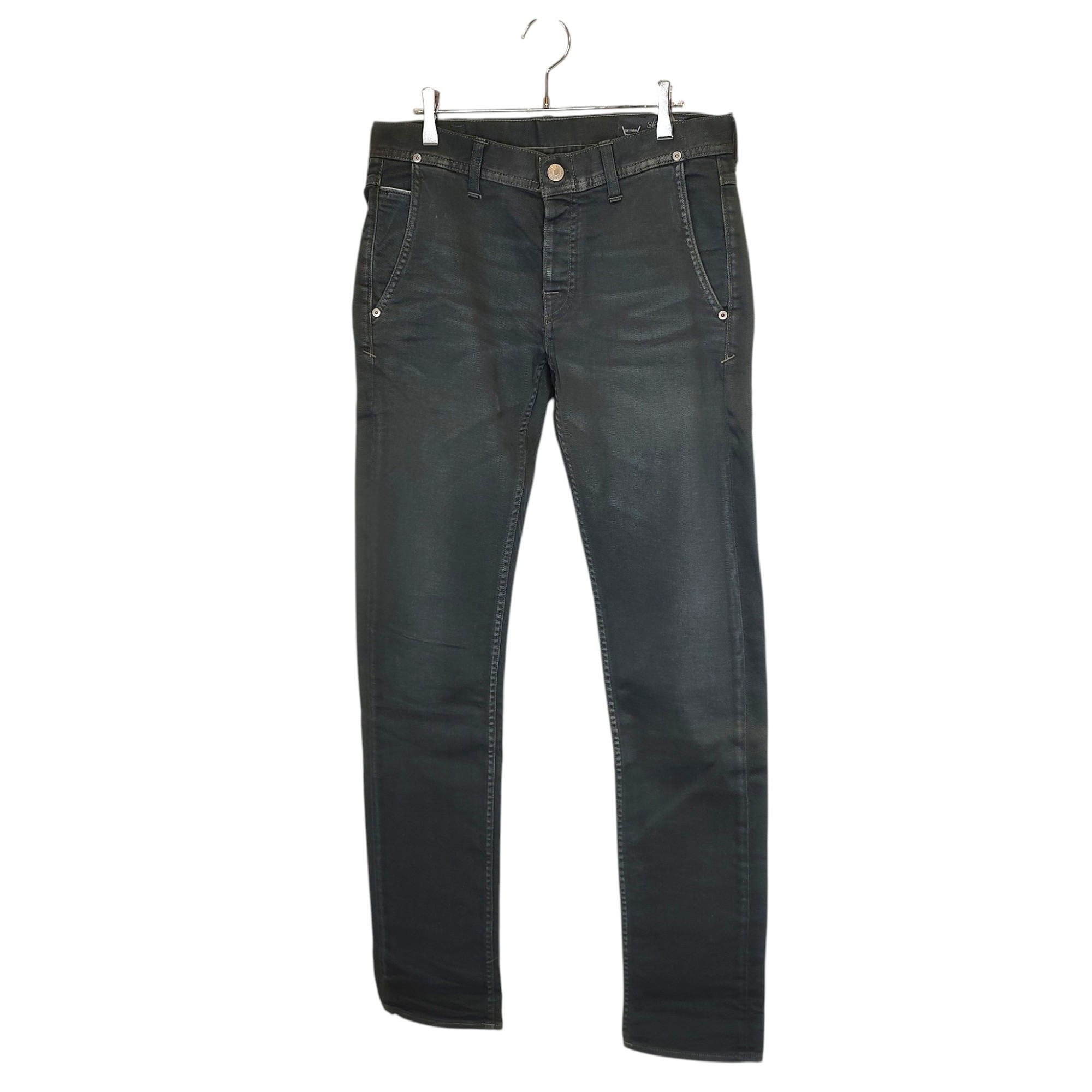 [중고] CARE LABEL 케어 라벨 SLACK 352 페이드 가공 스트레이트 데님 팬츠 청바지 W32 그레이 맨즈