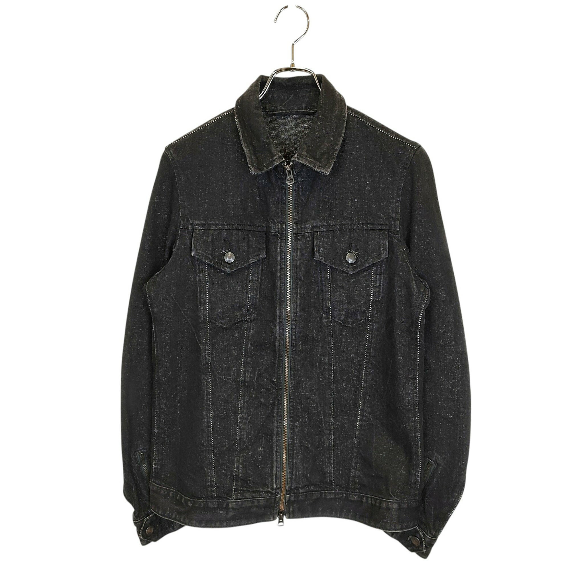 【中古】FranCisT_MOR.K.S. フランシストモークス HITENSION STRETCH INDIGO DENIM WIRED HOOK SHIRT ダメージ加工 ストレッチ フック デニムシャツ ジャケット M/MJ9509 2 ブラック メンズ