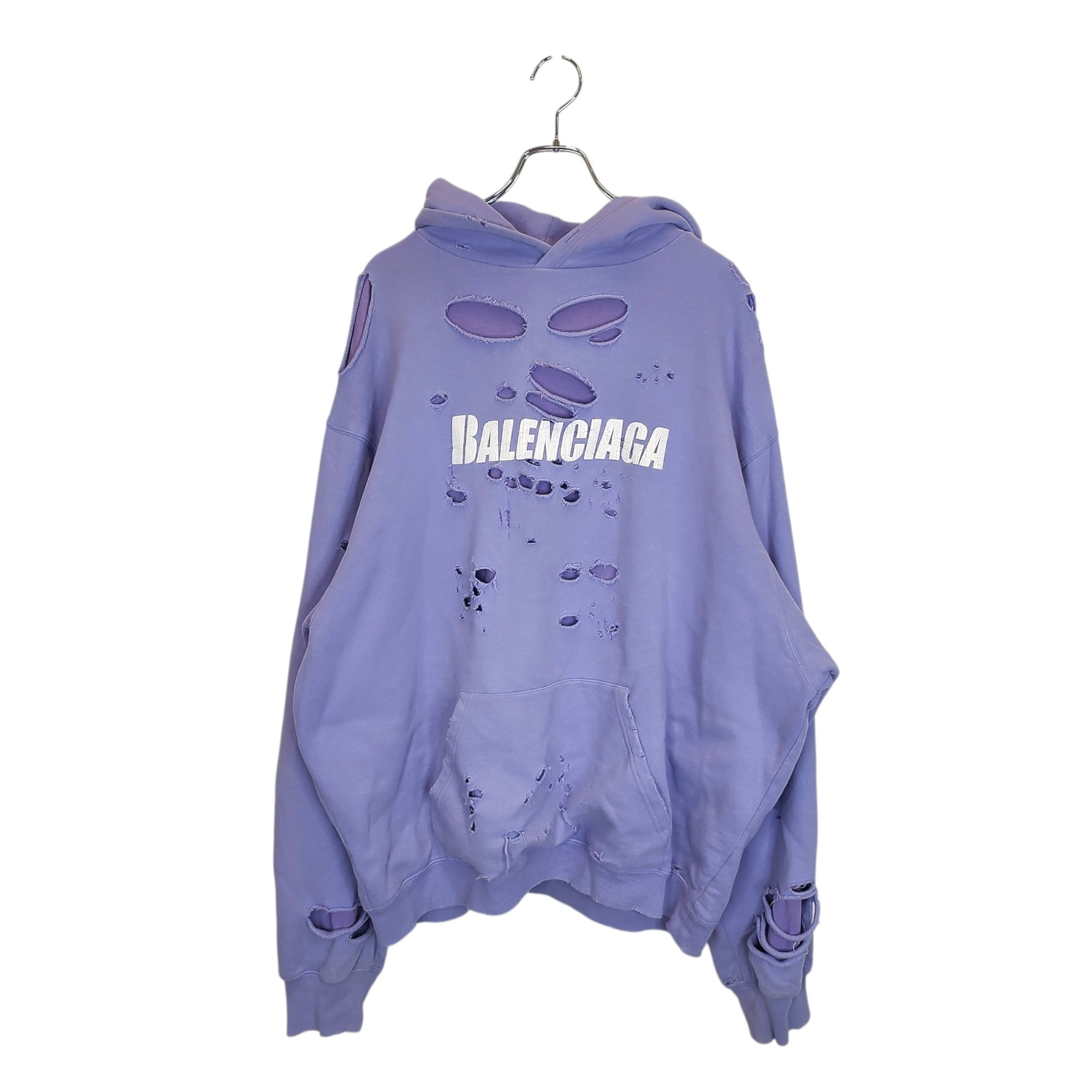 乐天商城 - 【中古】BALENCIAGA バレンシアガ 21SS Caps Destroyed Hoodie キャップス デストロイド フーディ プルオーバースウェットパーカー ダメージ加工 659403 TKVB6 S パープル メンズ/レディース