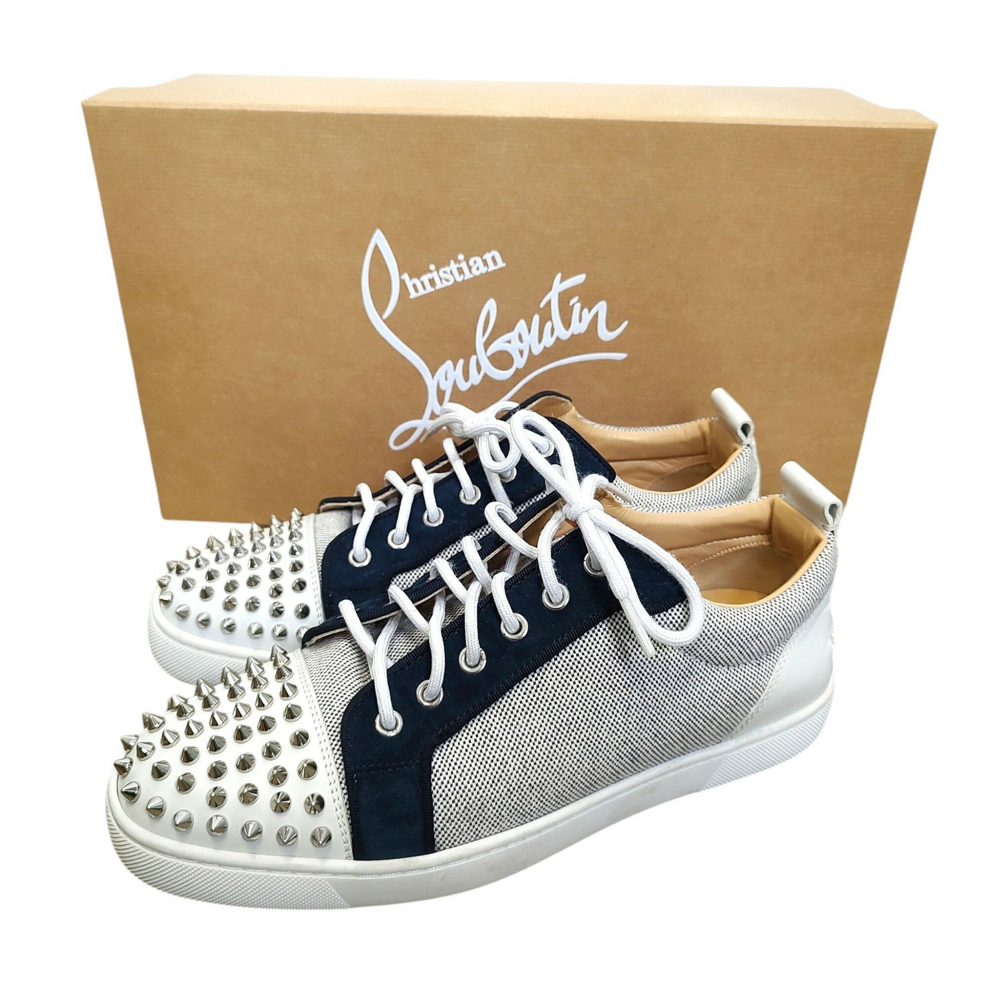【中古】Christian Louboutin クリスチャンルブタン Louis Junior Spikes Orlato スパイク スタッズ レザー スニーカー EU40 ホワイト メンズ