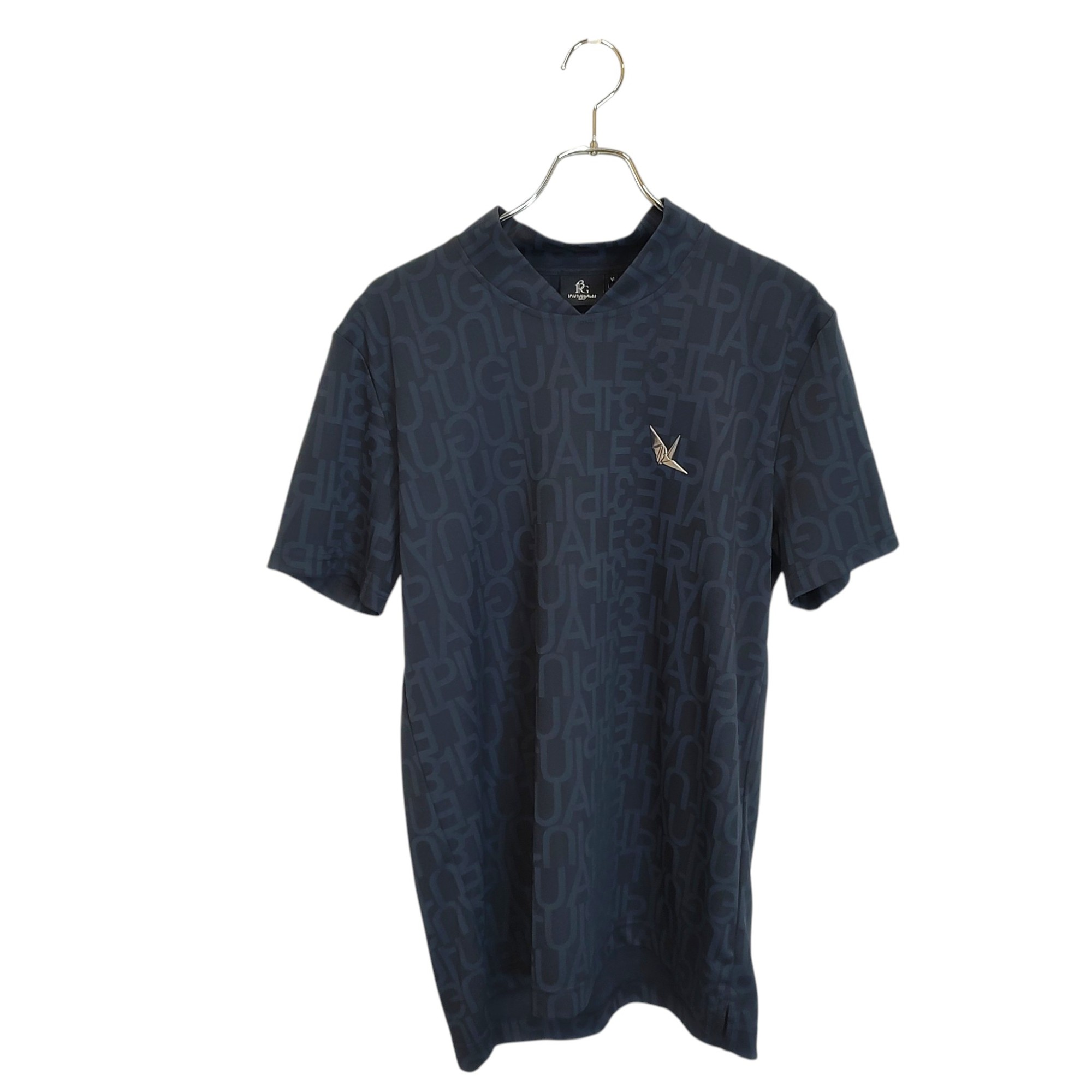 【中古】1PIU1UGUALE3 GOLF ウノピゥウノウグァーレトレ ゴルフ 24SS S/S MOCK NECK 総柄 半袖 モックネック Tシャツ GRT206-POE476 6 XL ネイビー メンズ