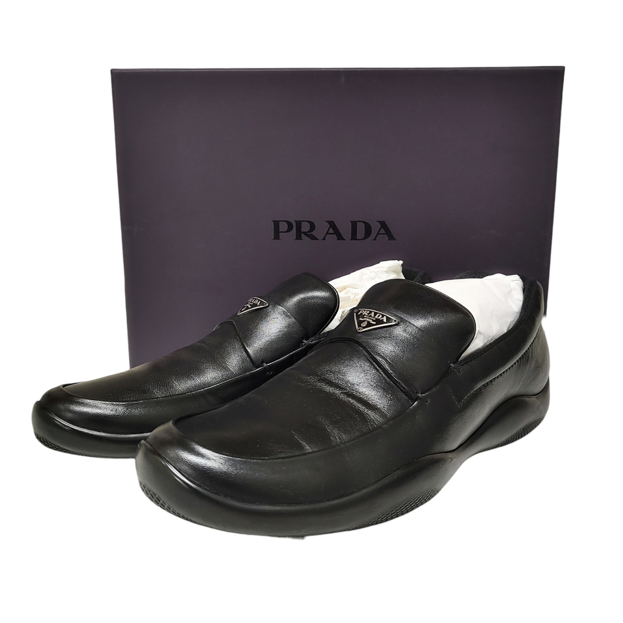 Rakuten - 【中古】PRADA SPORTS プラダスポーツ トライアングルロゴ レザー シューズ ローファー 4D1029 6ハーフ ブラック メンズ